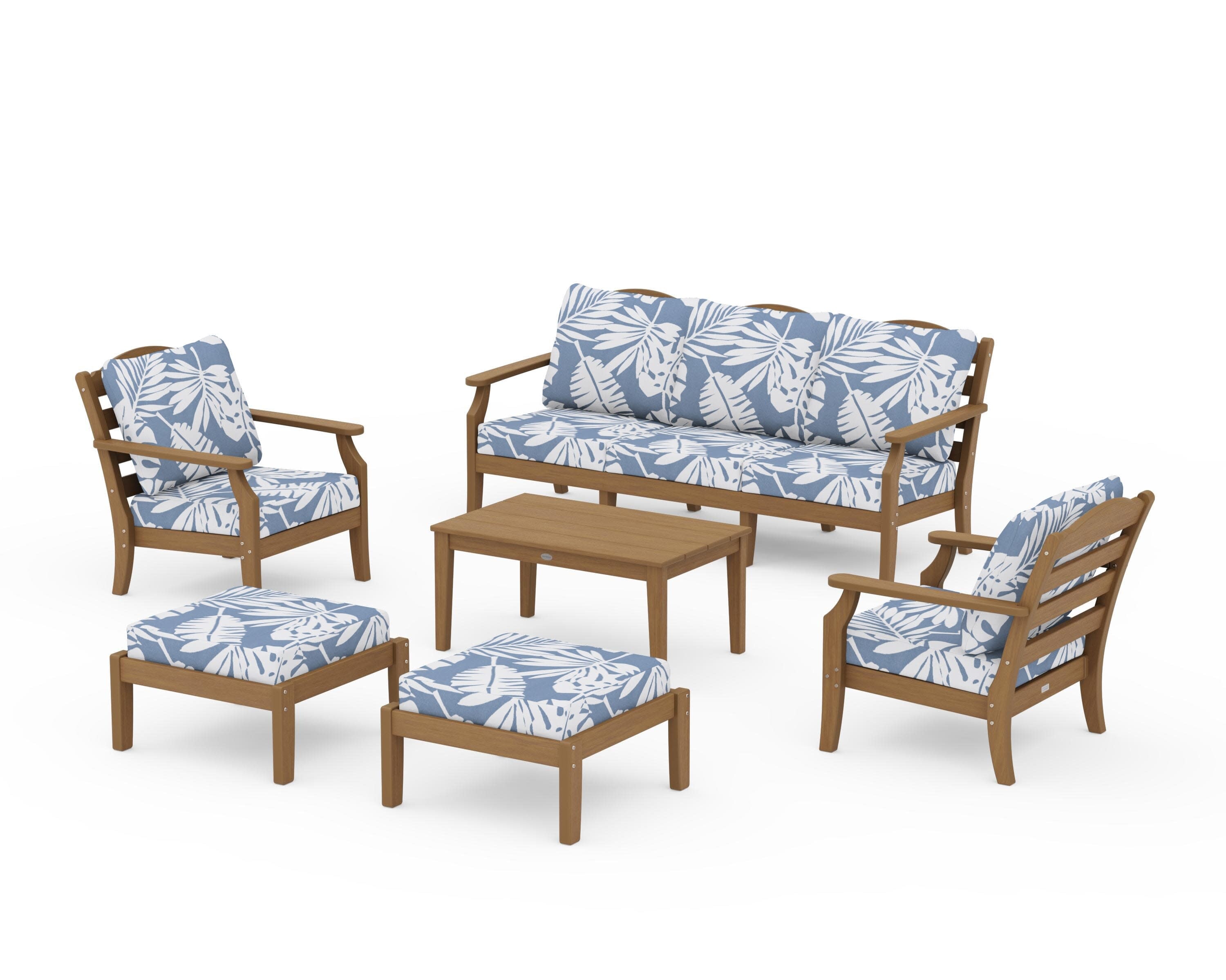 Savannah 6-Piece Lounge Sofa Set in Natural / Leaf Sky Blue