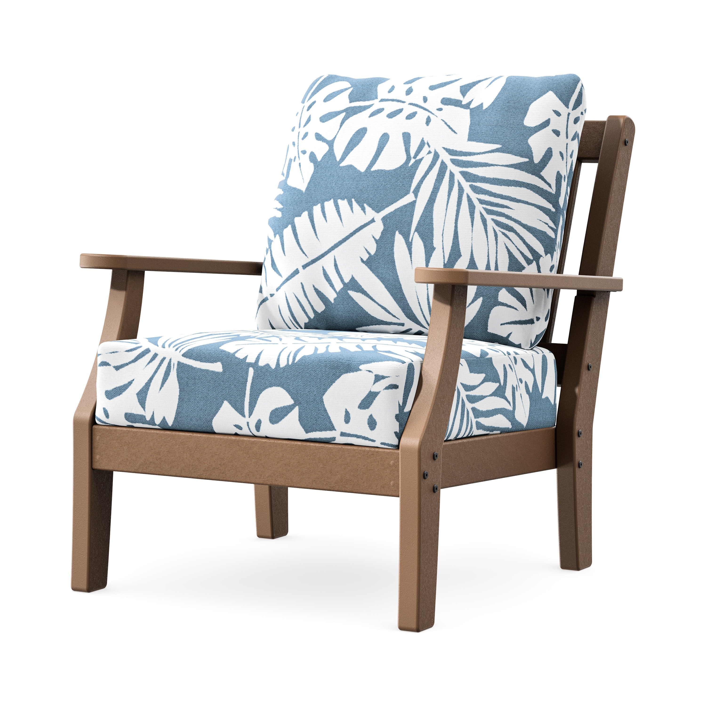 Chinoiserie Deep Seating Chair in Teak / Leaf Sky Blue