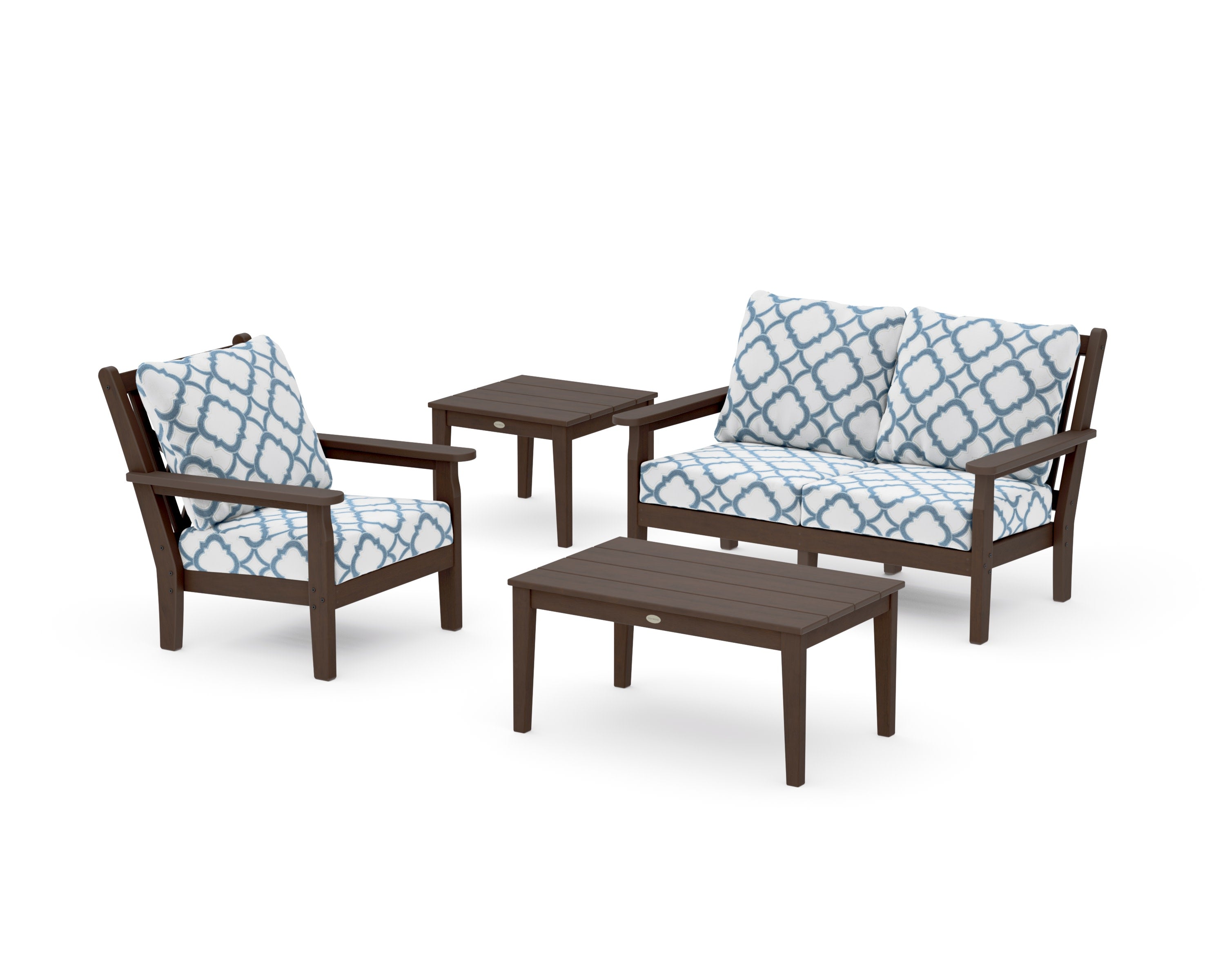 Chippendale 4-Piece Deep Seating Set in Kona / Trellis Sky Blue