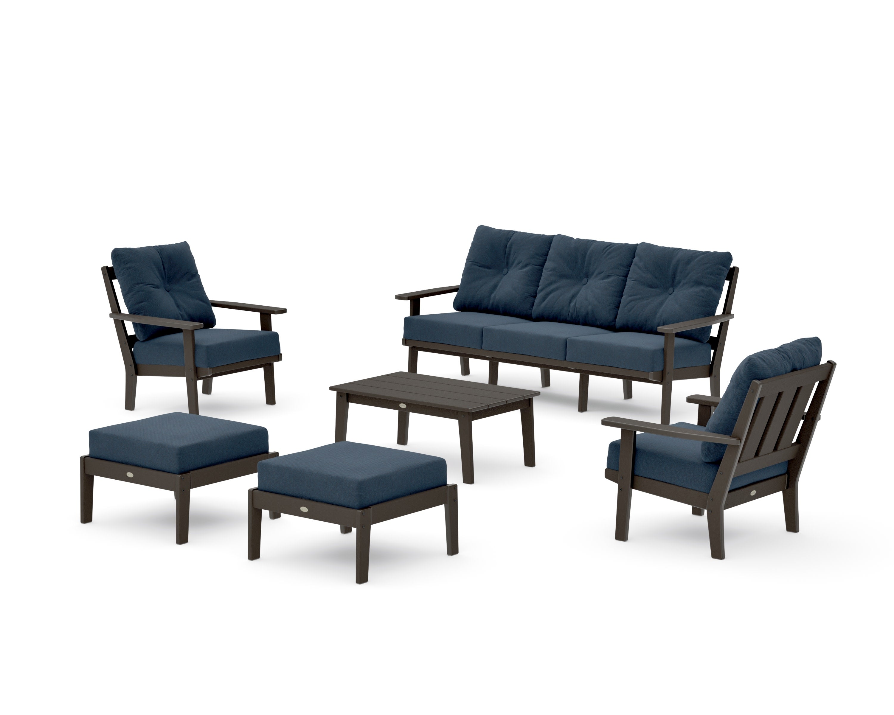 Oxford 6-Piece Lounge Sofa Set in Vintage Coffee / Marine Indigo