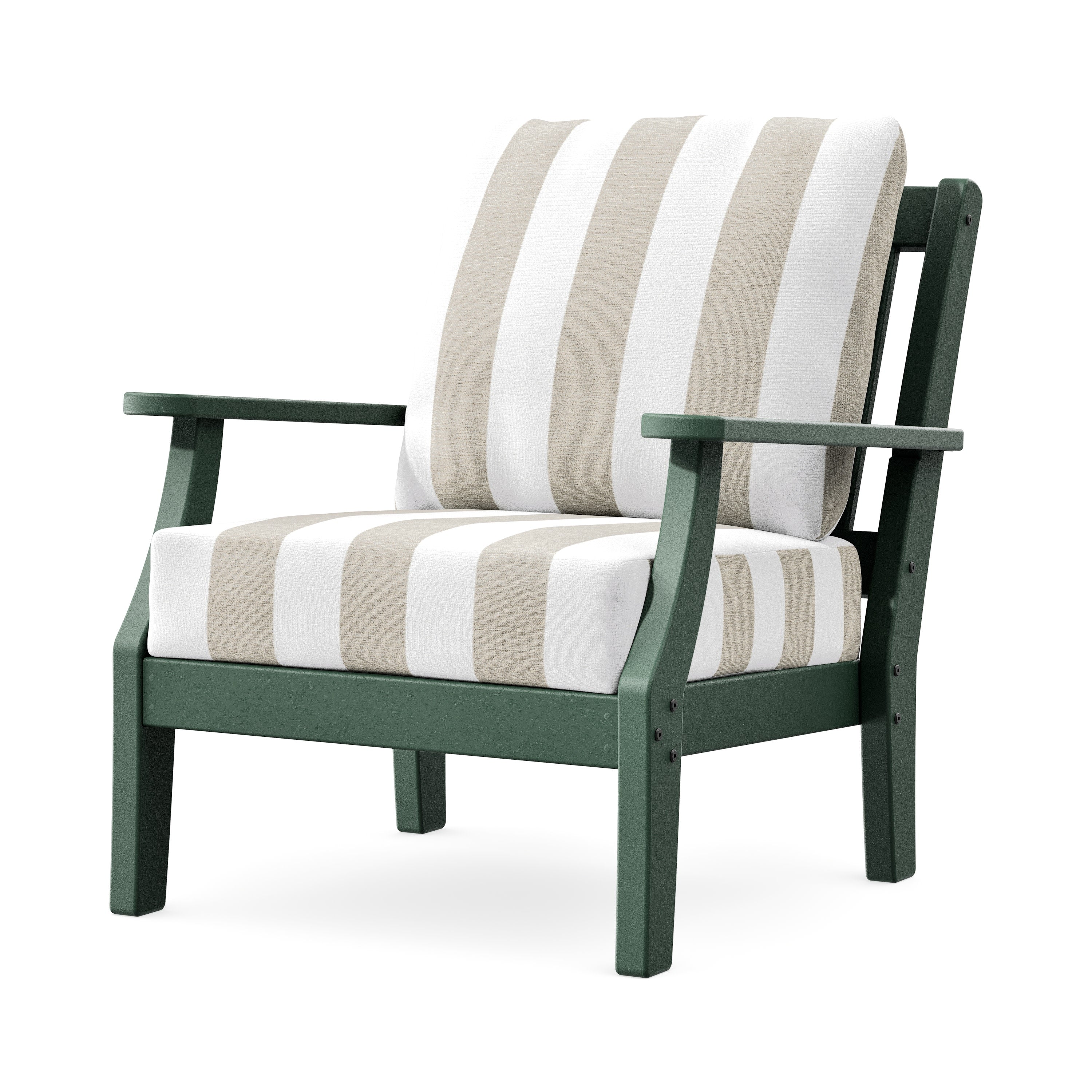 Chinoiserie Deep Seating Chair in Green / Cabana Stripe Dune Burlap