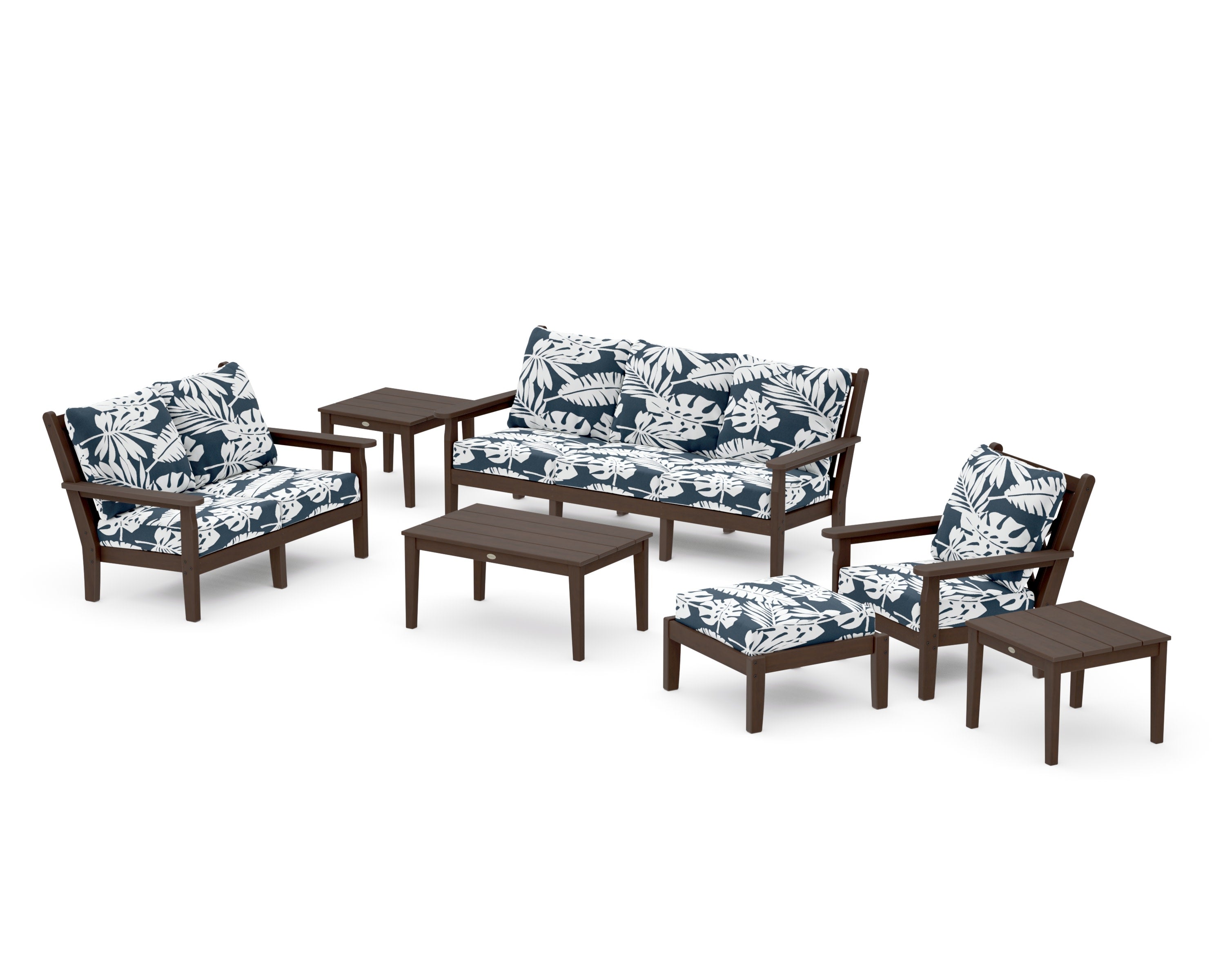 Chippendale 7-Piece Deep Seating Set in Kona / Leaf Marine Indigo