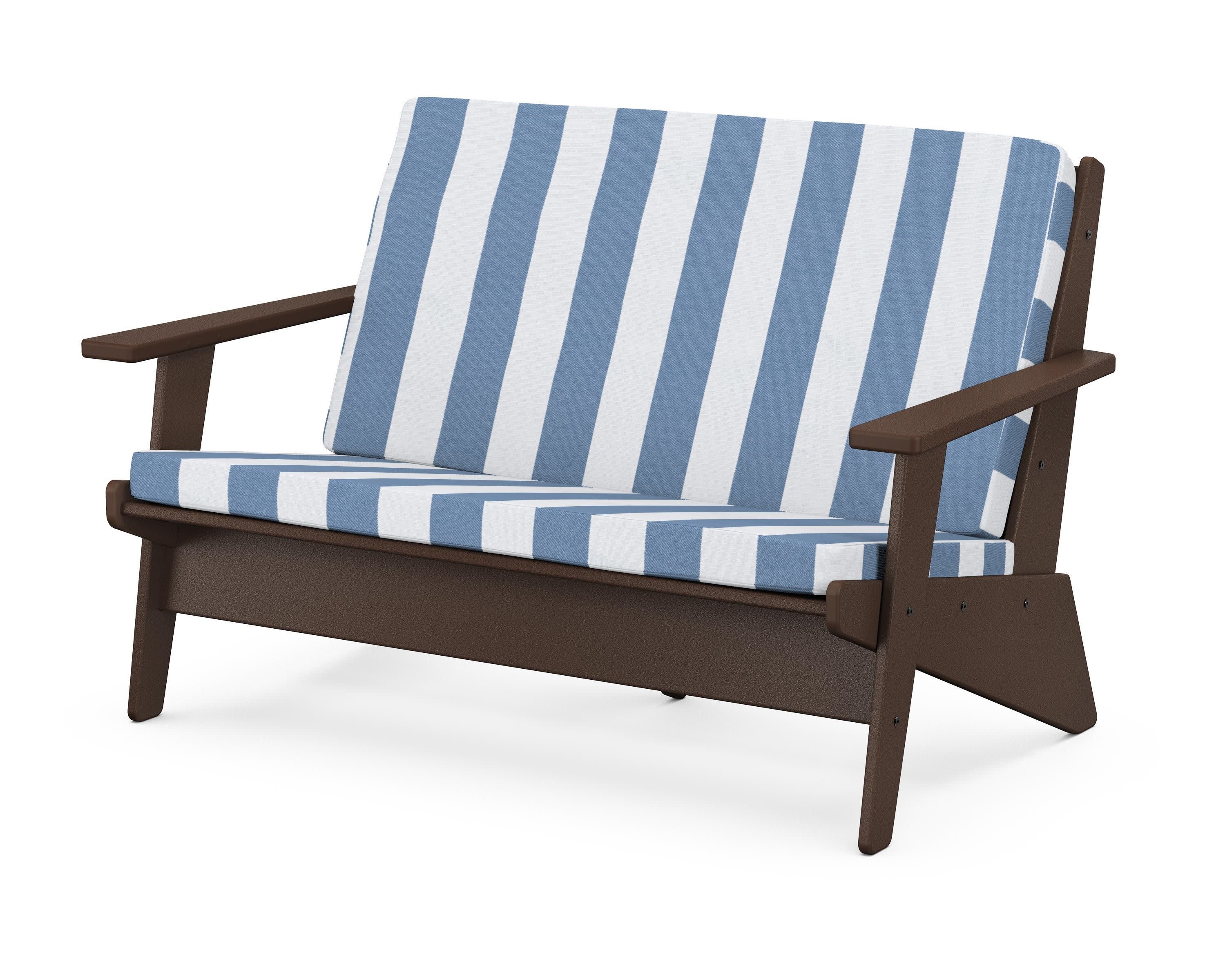 Riviera Modern Lounge Loveseat in Mahogany / Cabana Stripe Sky Blue