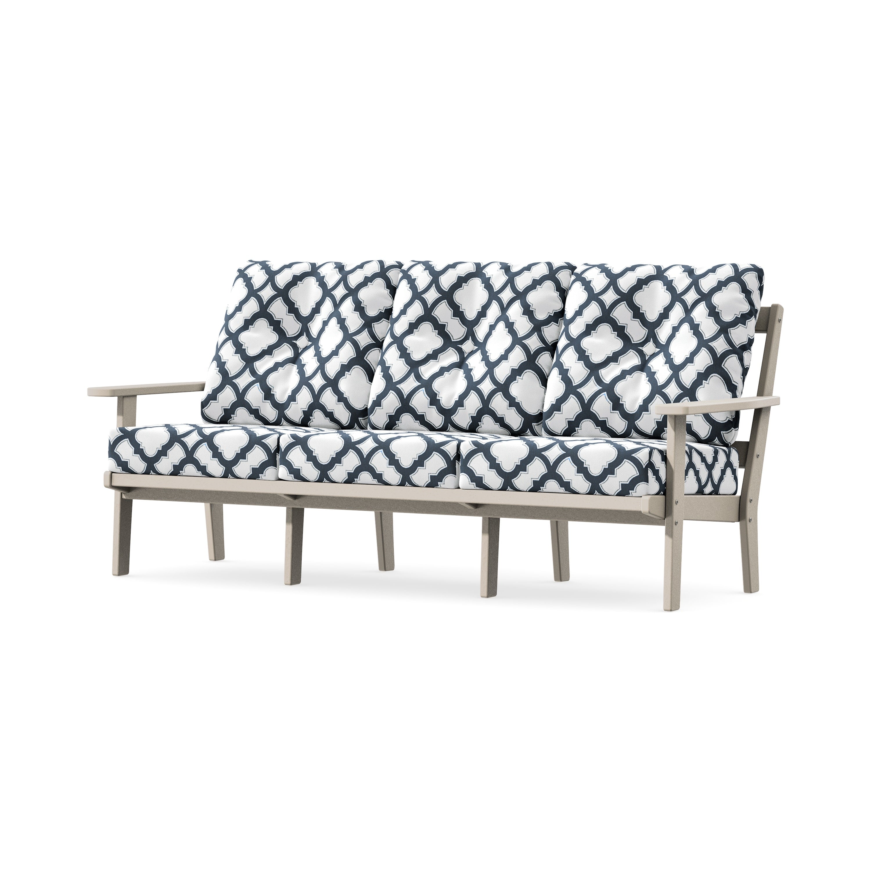 Oxford Deep Seating Sofa in Sand / Trellis Marine Indigo