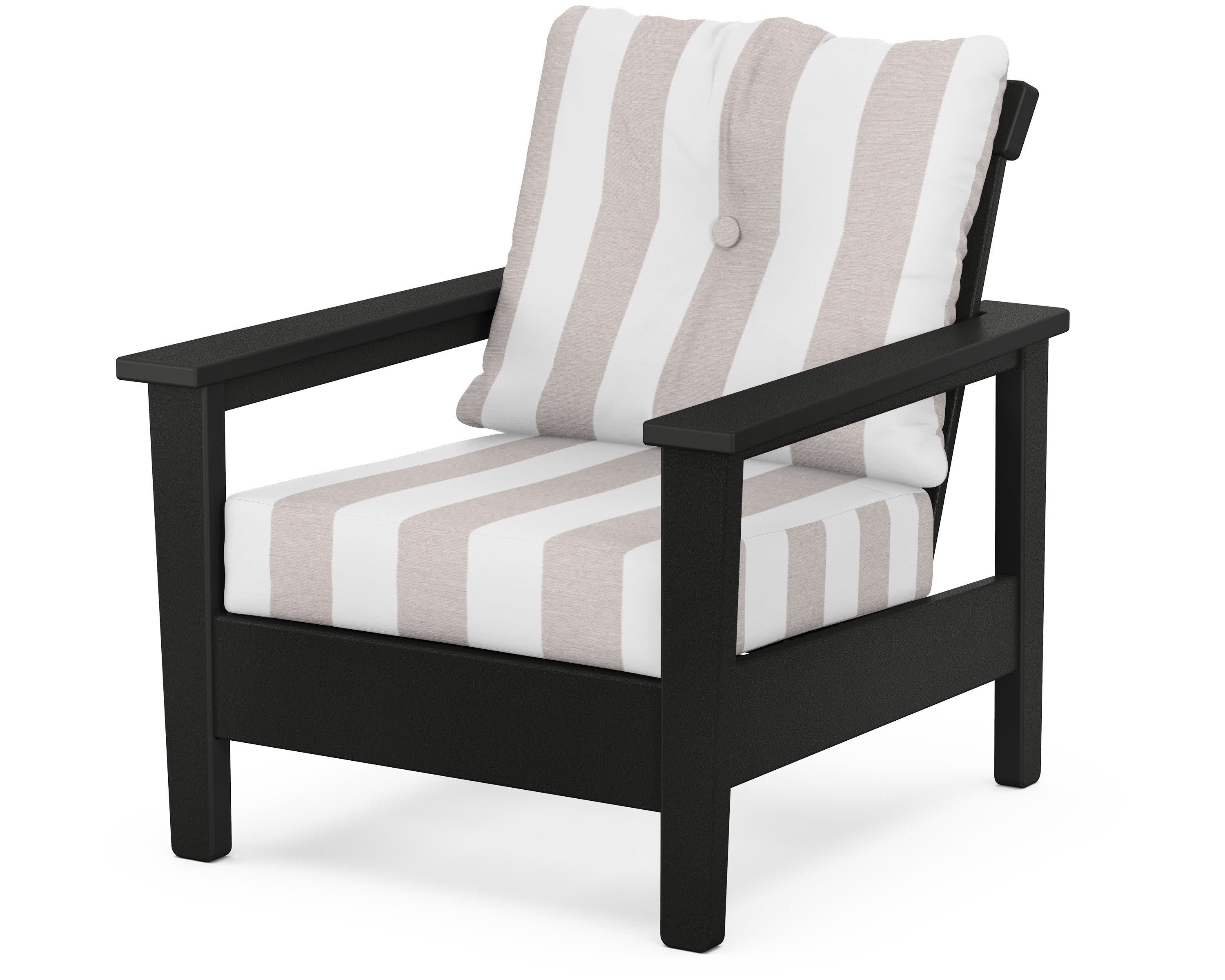 Prescott Deep Seating Chair in Black / Cabana Stripe Dune Burlap