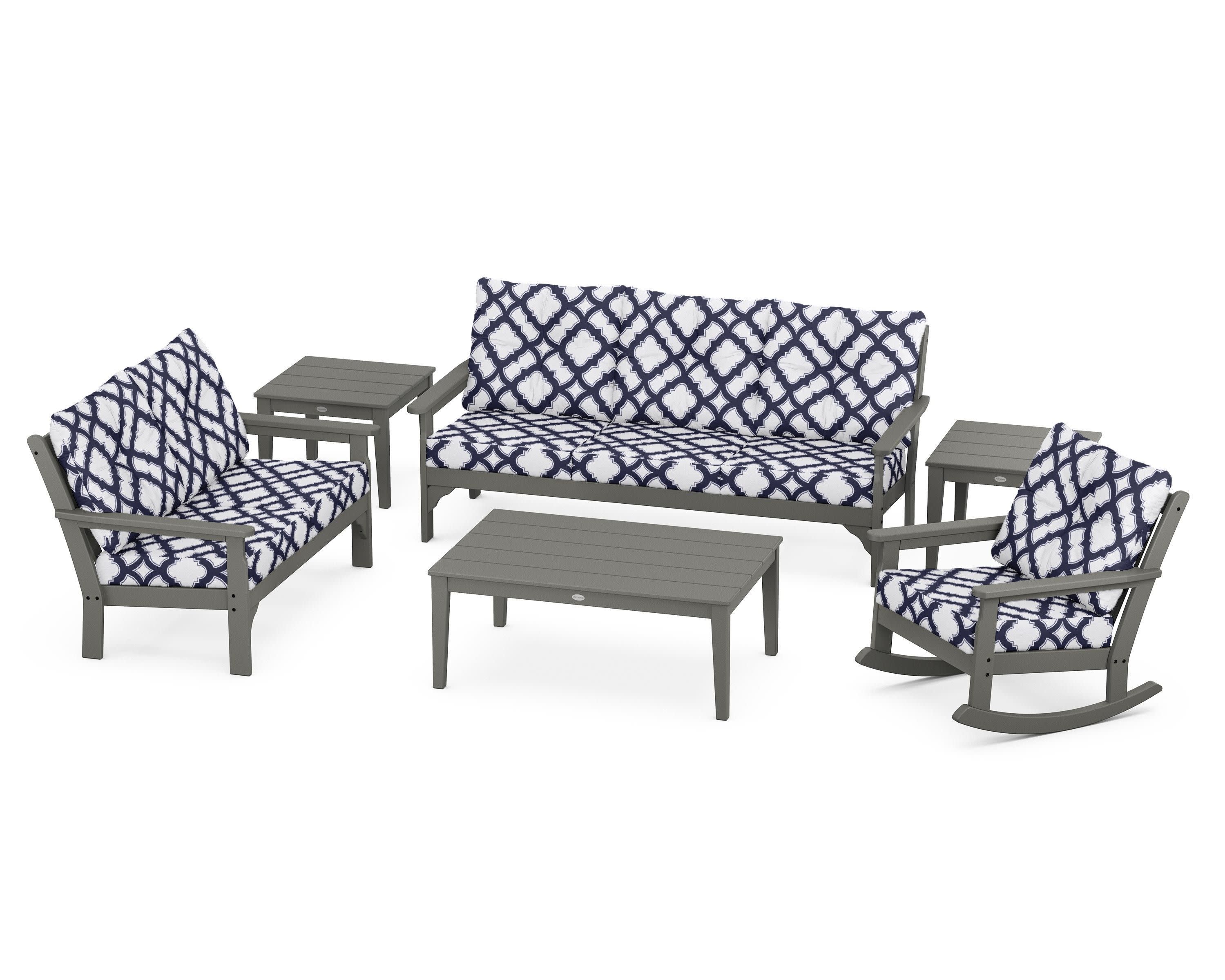 Vineyard 6-Piece Deep Seating Set in Slate Grey / Trellis Navy