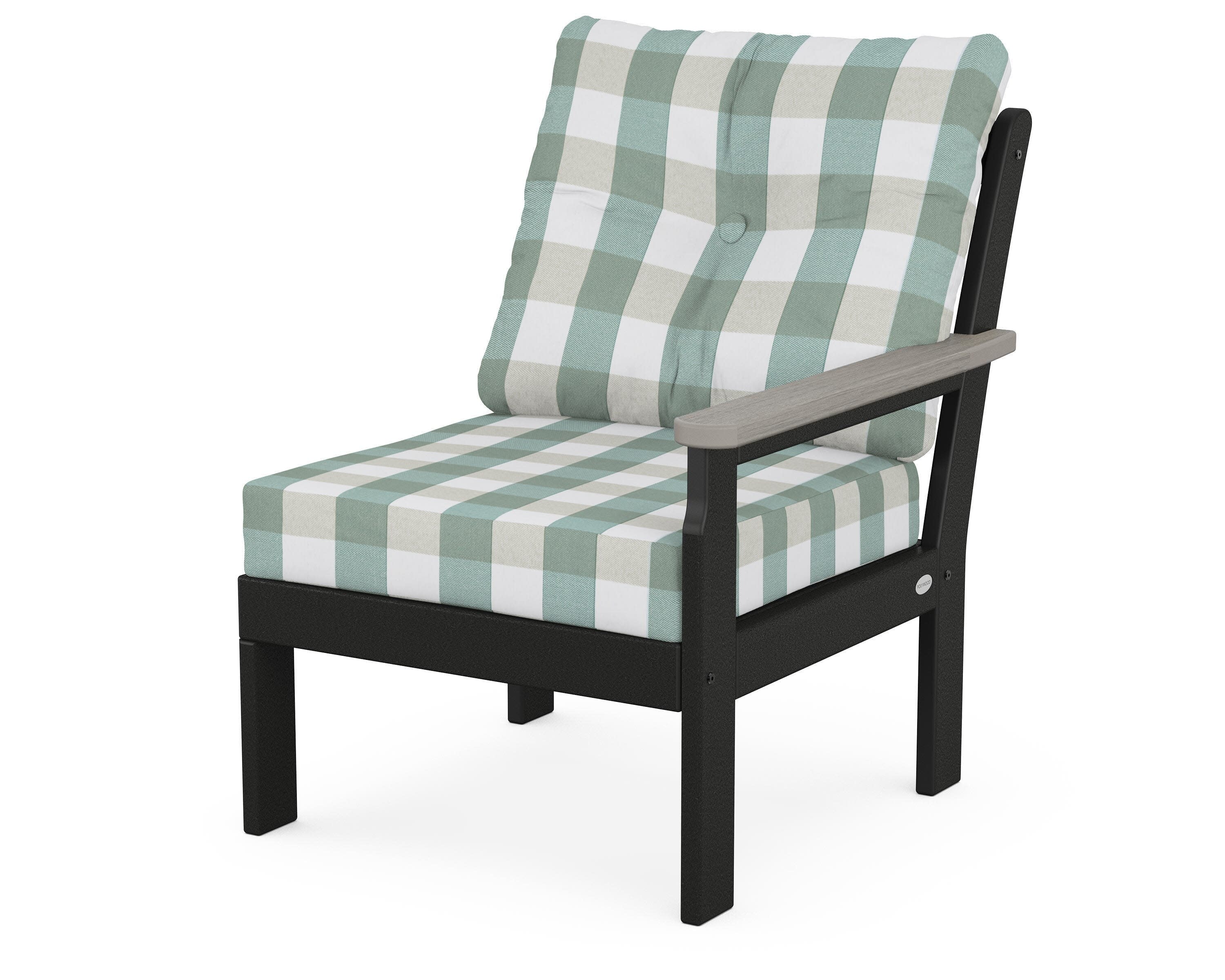 Vineyard Modular Right Arm Chair in Black / Driftwood / Buffalo Plaid Glacier Spa