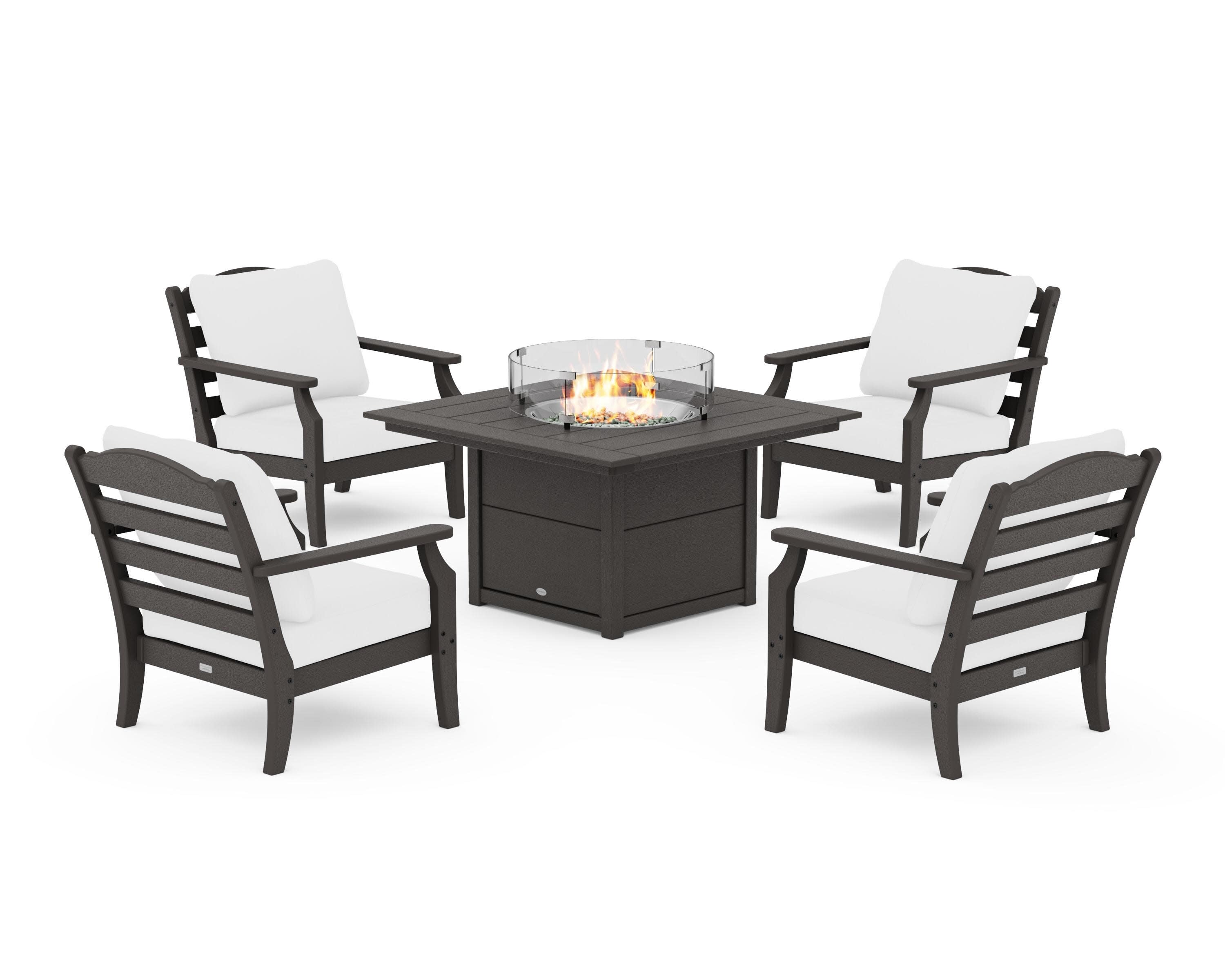 Savannah 5-Piece Deep Seating Set with Fire Pit Table in Vintage Coffee / Natural