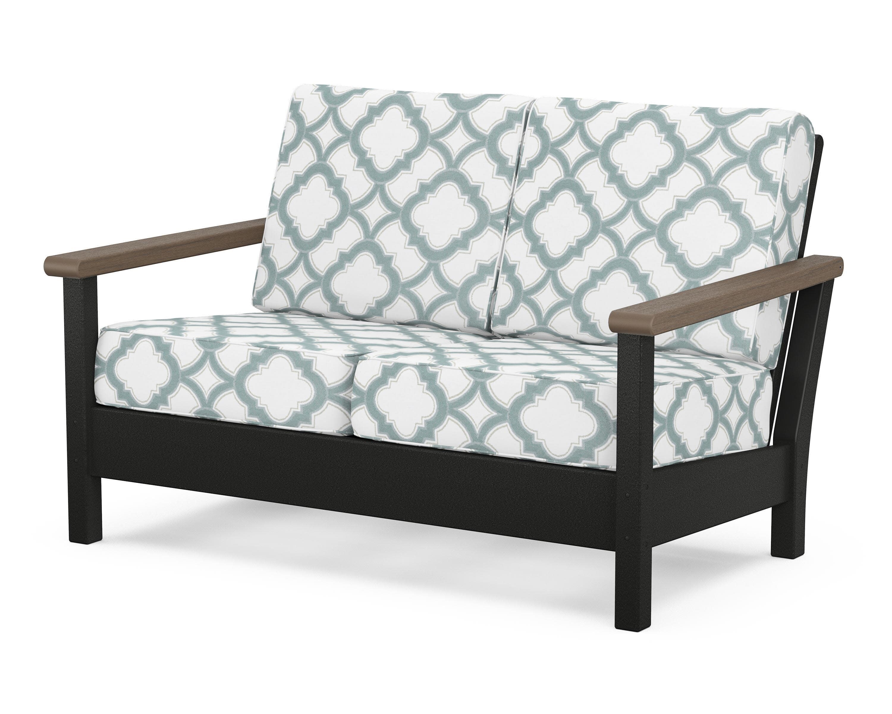 Harbour Deep Seating Loveseat in Black / Kona / Trellis Glacier Spa
