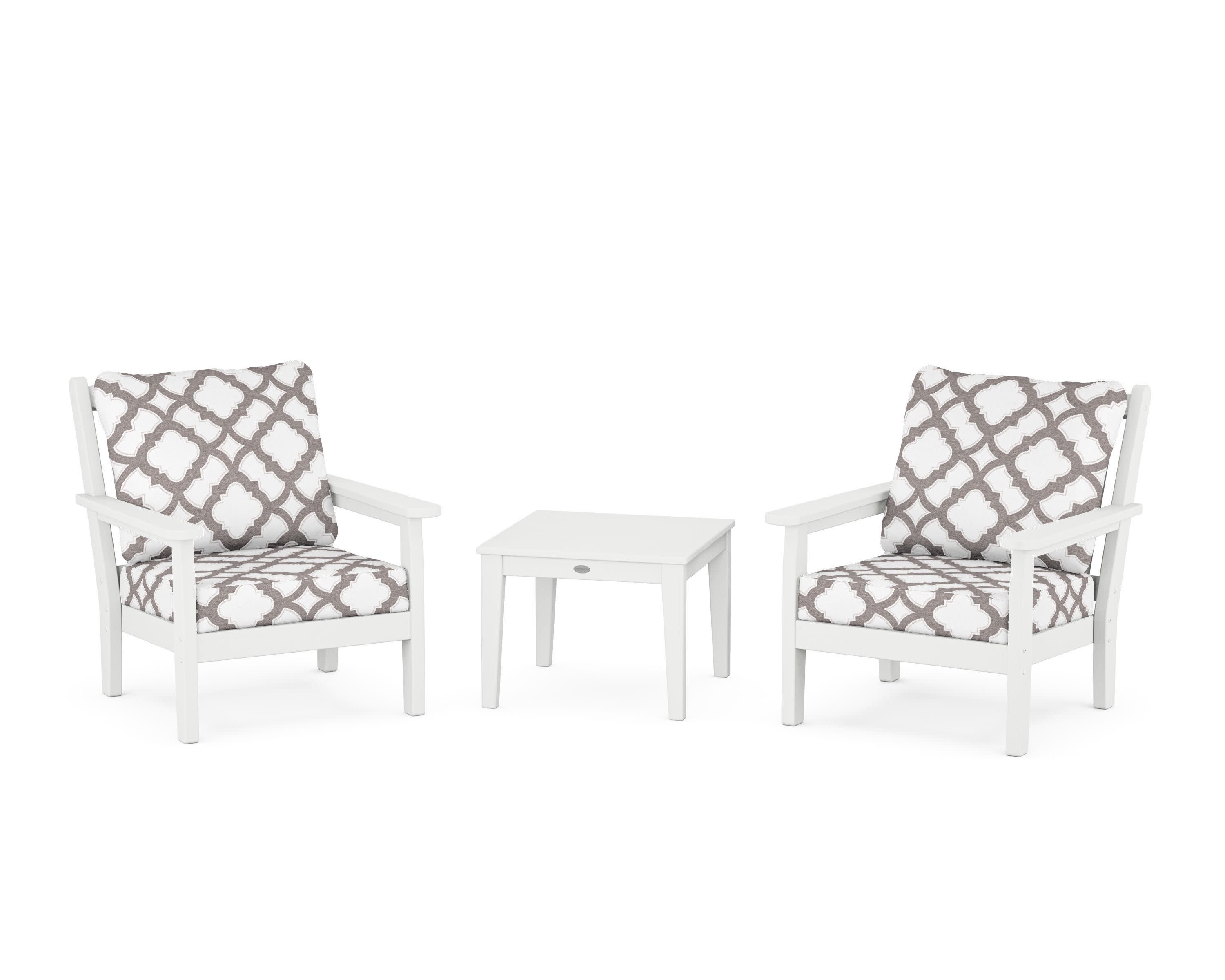 Chippendale 3-Piece Deep Seating Set in White / Trellis Grey Mist