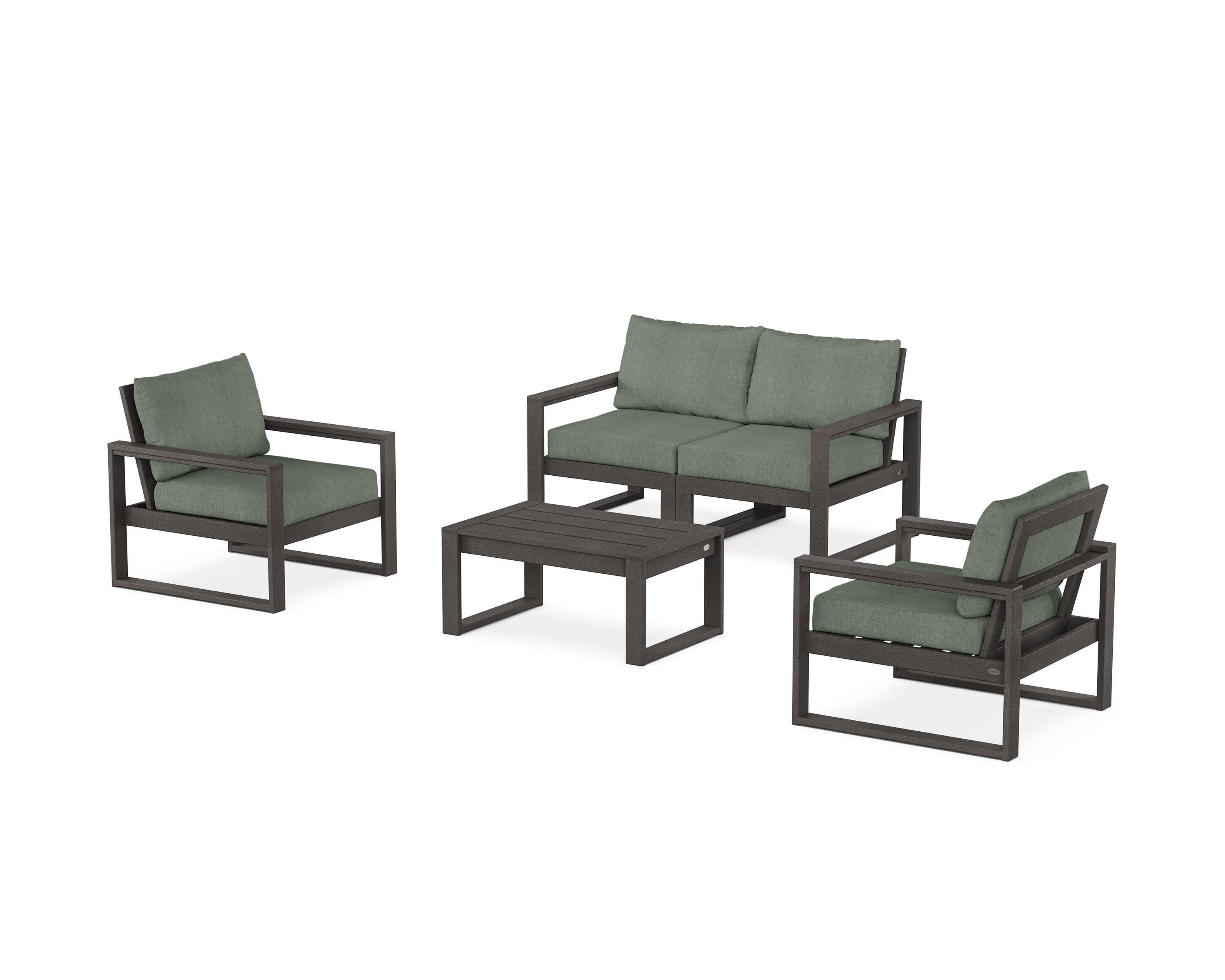 EDGE Sectional 4-Piece Deep Seating Set with Loveseat in Vintage Coffee / Cast Sage
