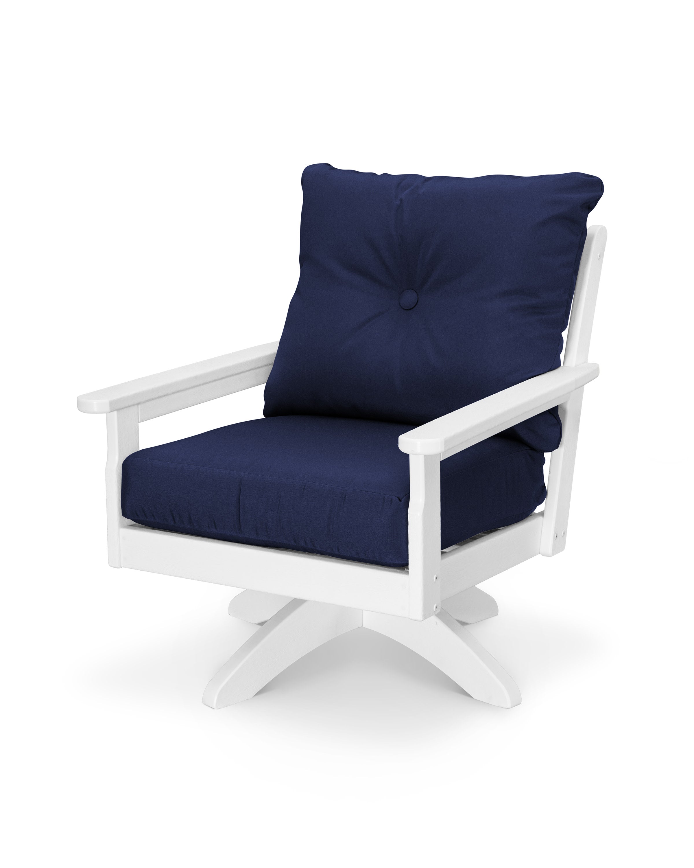 Vineyard Deep Seating Swivel Chair in White / Navy