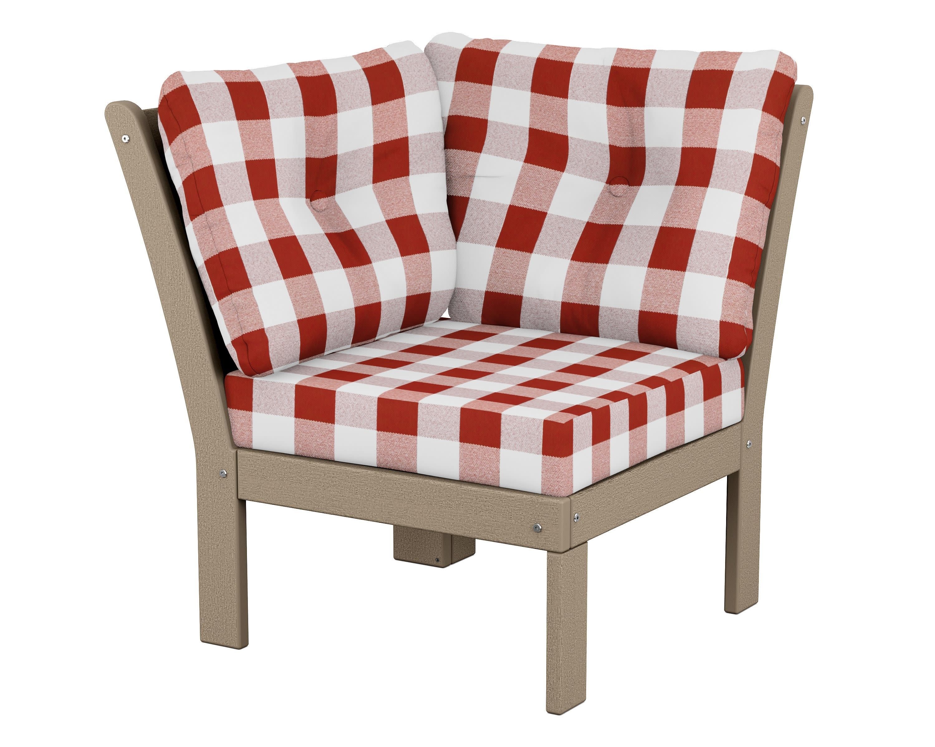 Vineyard Modular Corner Chair in Vintage Sahara / Buffalo Plaid Crimson