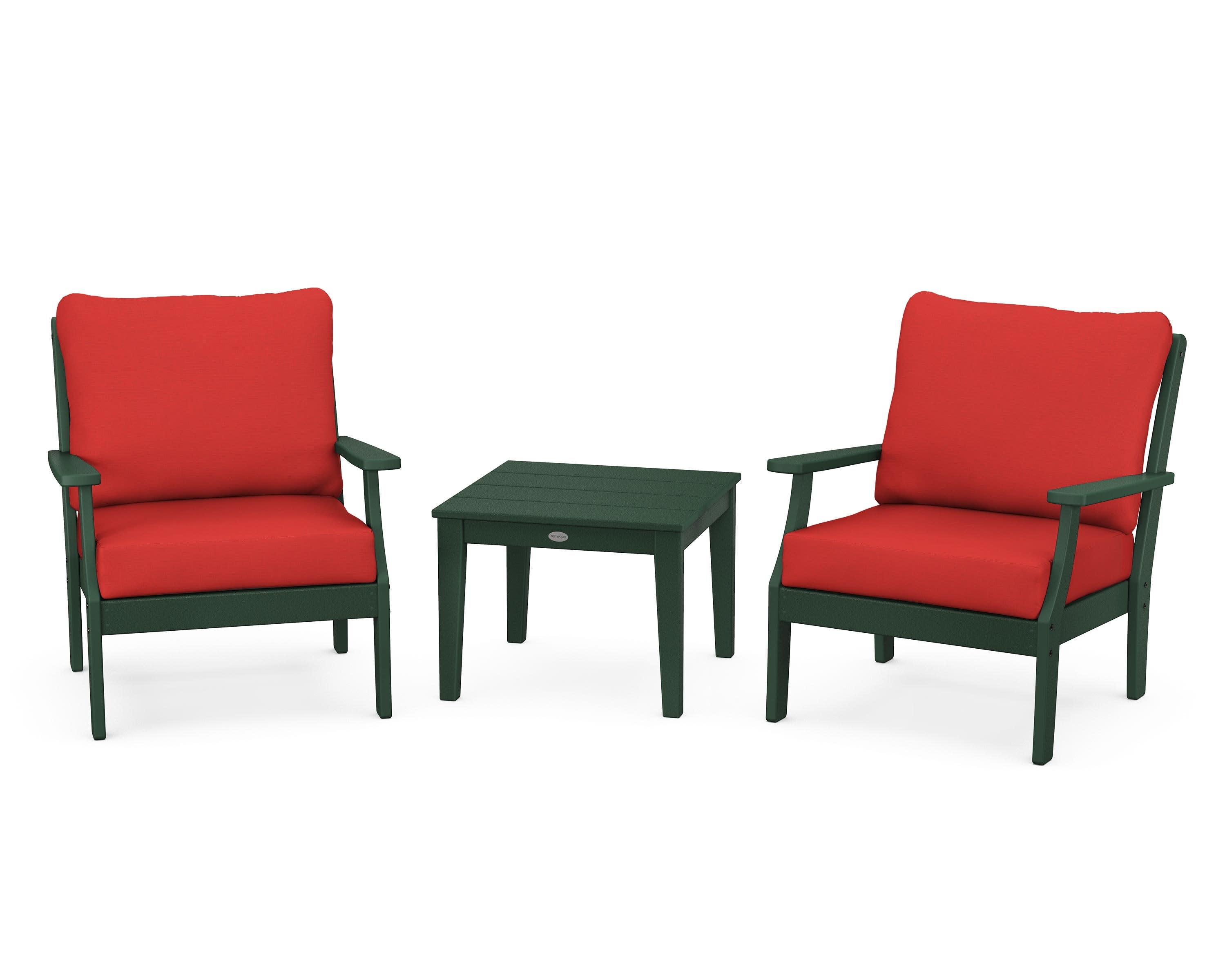 Braxton 3-Piece Deep Seating Set in Green / Crimson Linen