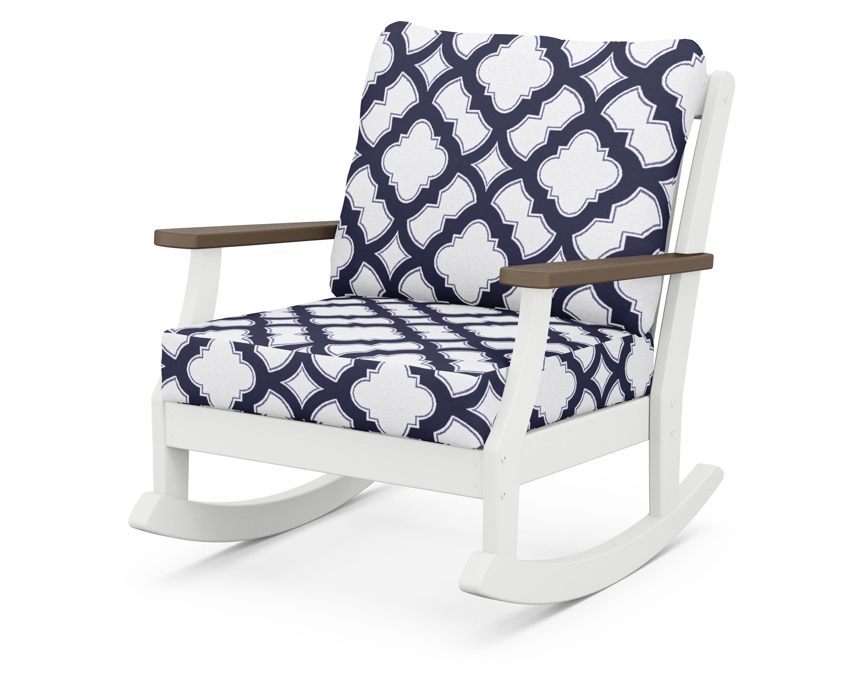 Braxton Deep Seating Rocking Chair in White / Kona / Trellis Navy