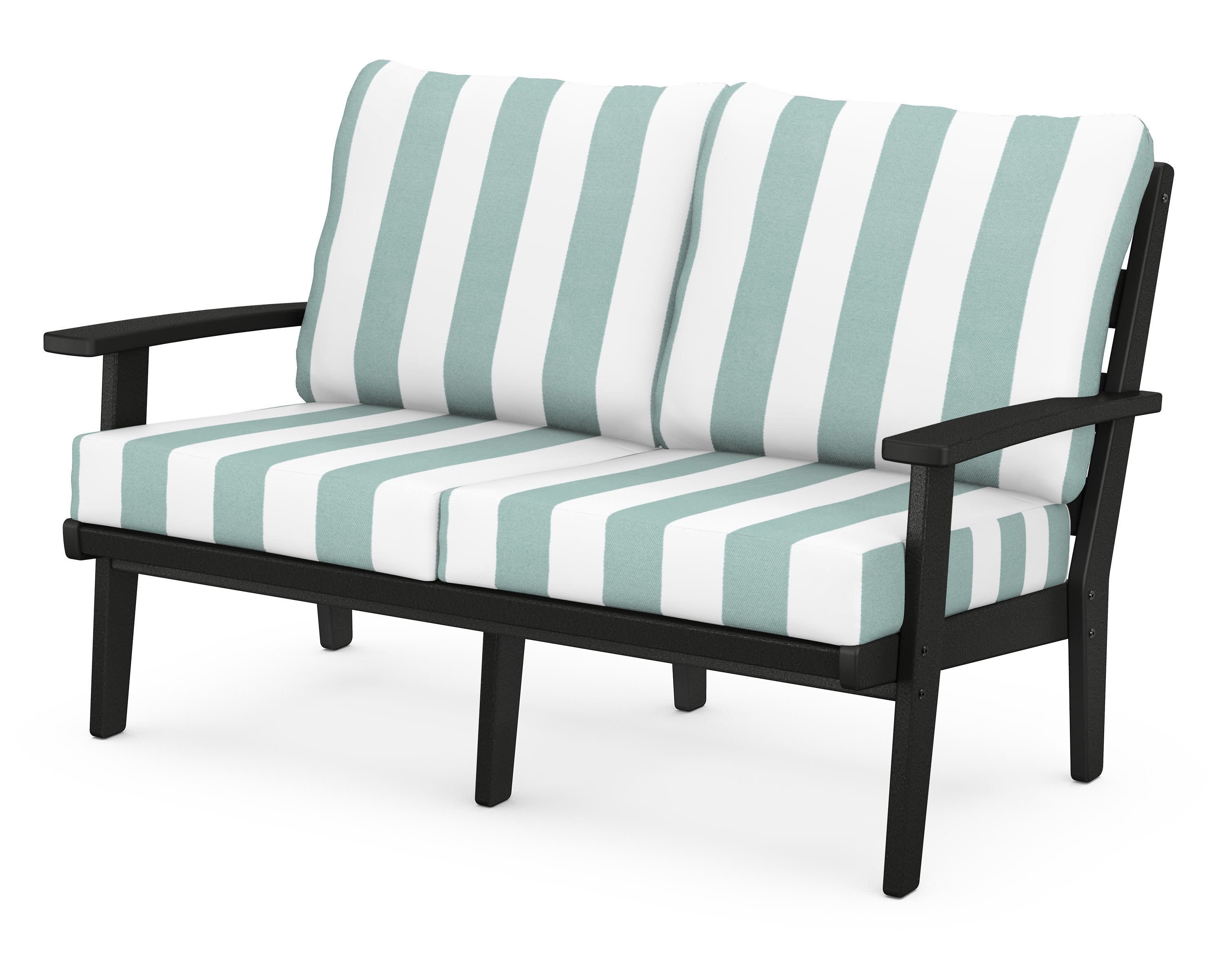 Grant Park Deep Seating Loveseat in Black / Cabana Stripe Glacier Spa