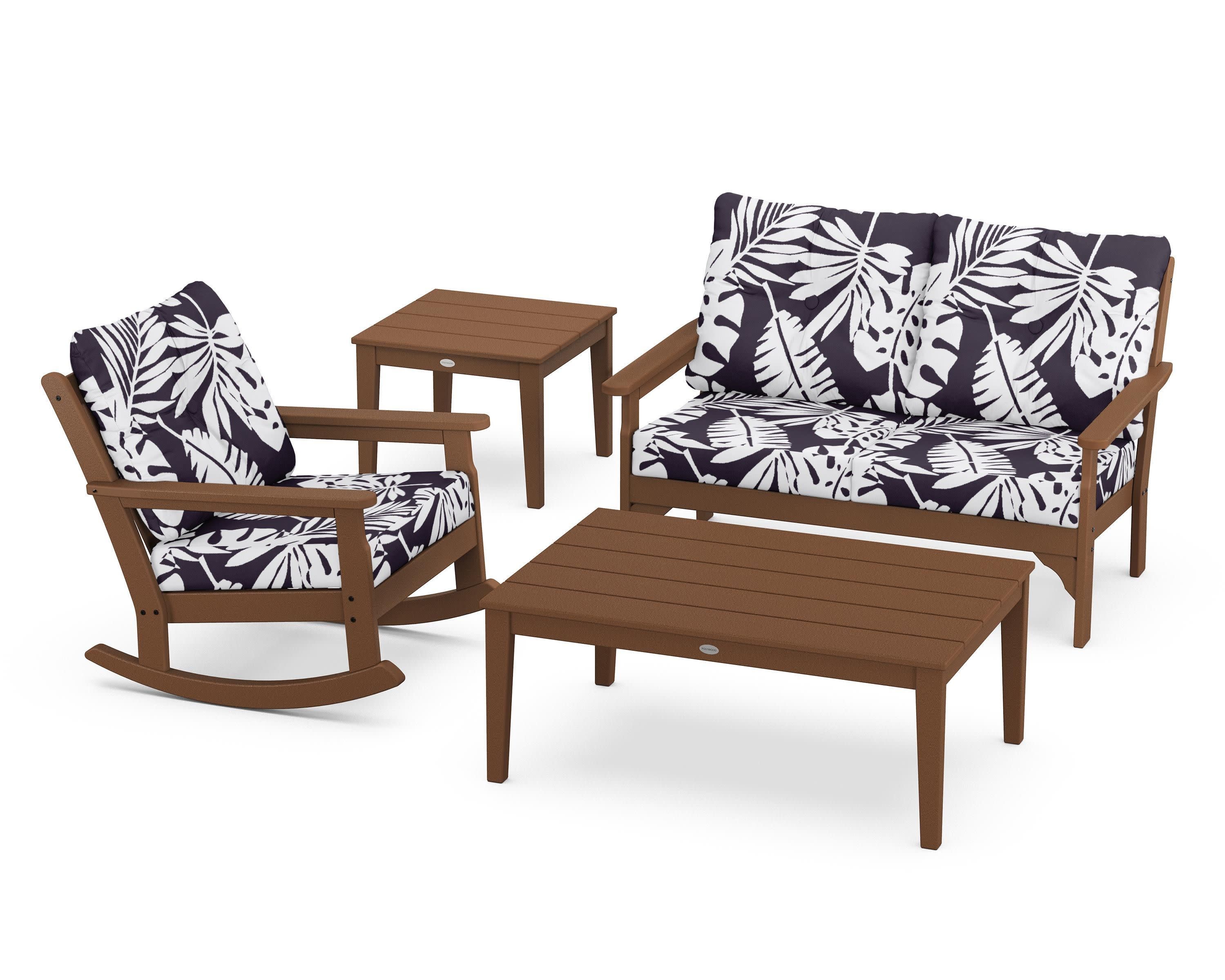 Vineyard 4-Piece Deep Seating Rocker Set in Teak / Leaf Navy