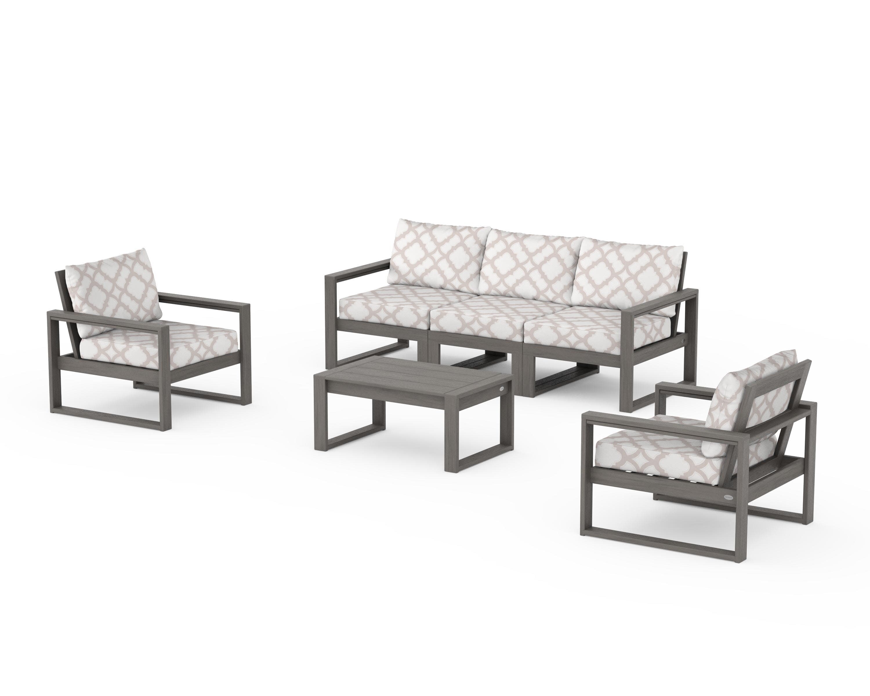 EDGE Sectional 4-Piece Deep Seating Set with Sofa in Driftwood / Trellis Dune Burlap