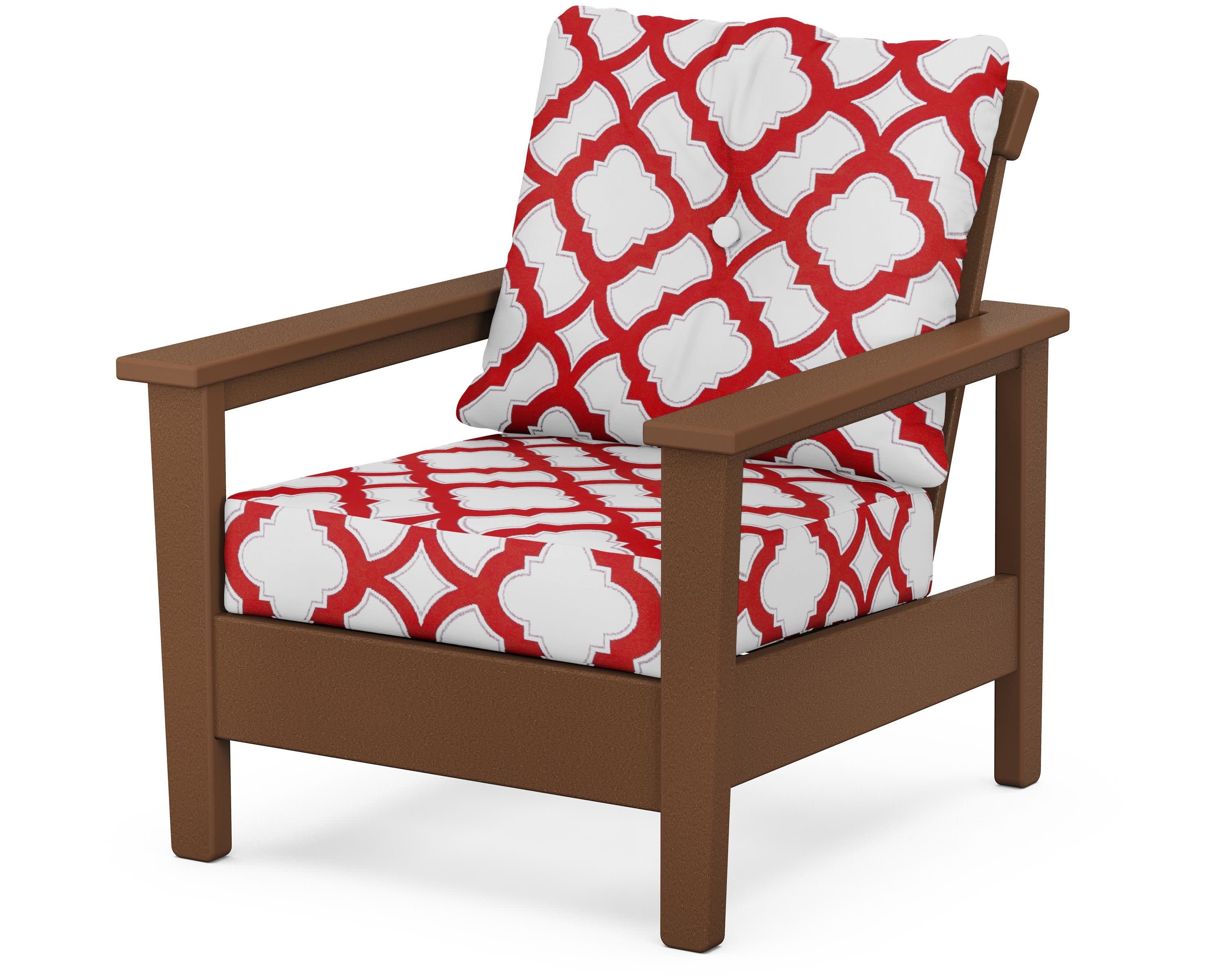 Prescott Deep Seating Chair in Teak / Trellis Crimson