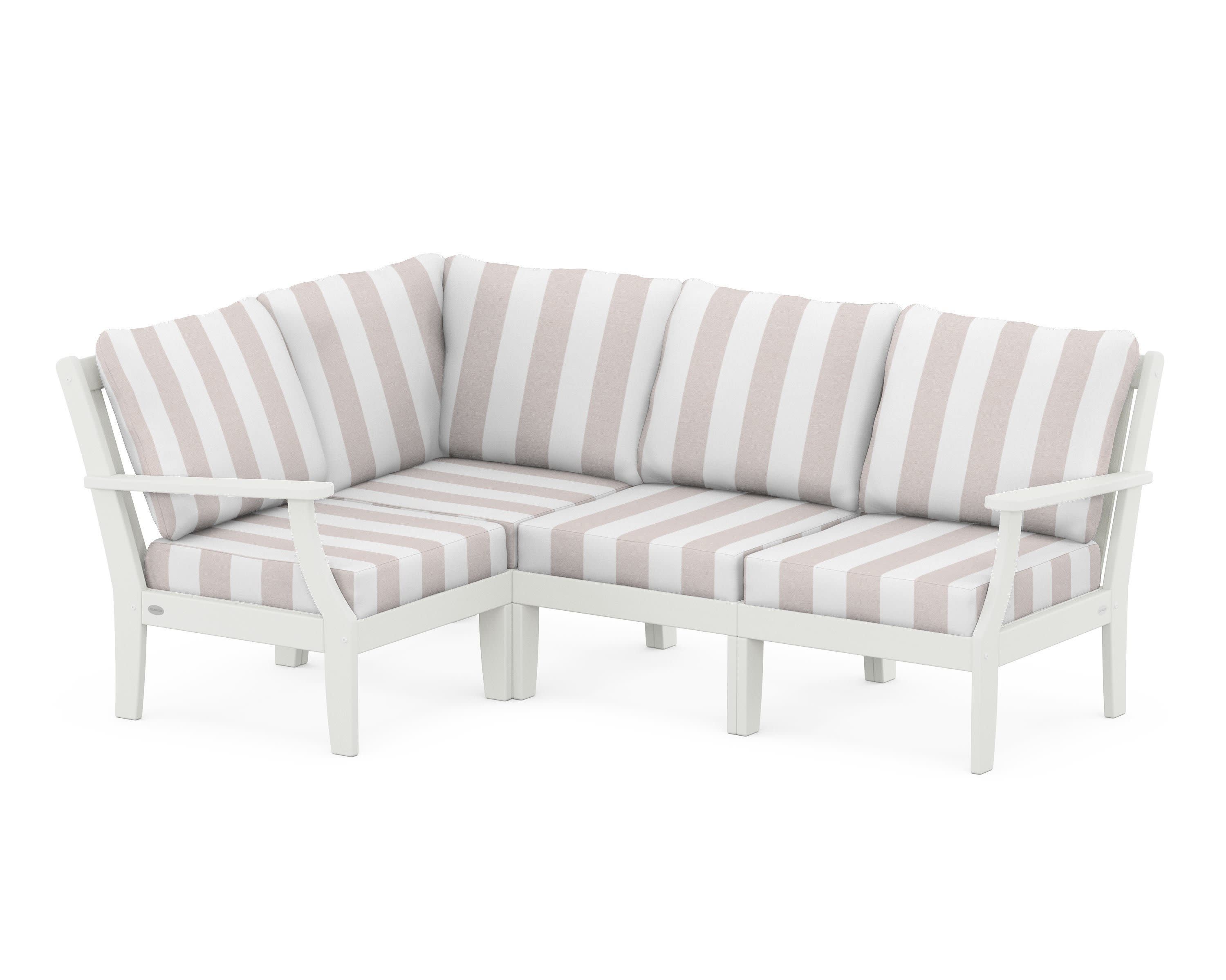 Braxton Modular 4-Piece Deep Seating Set in Vintage White / Cabana Stripe Dune Burlap