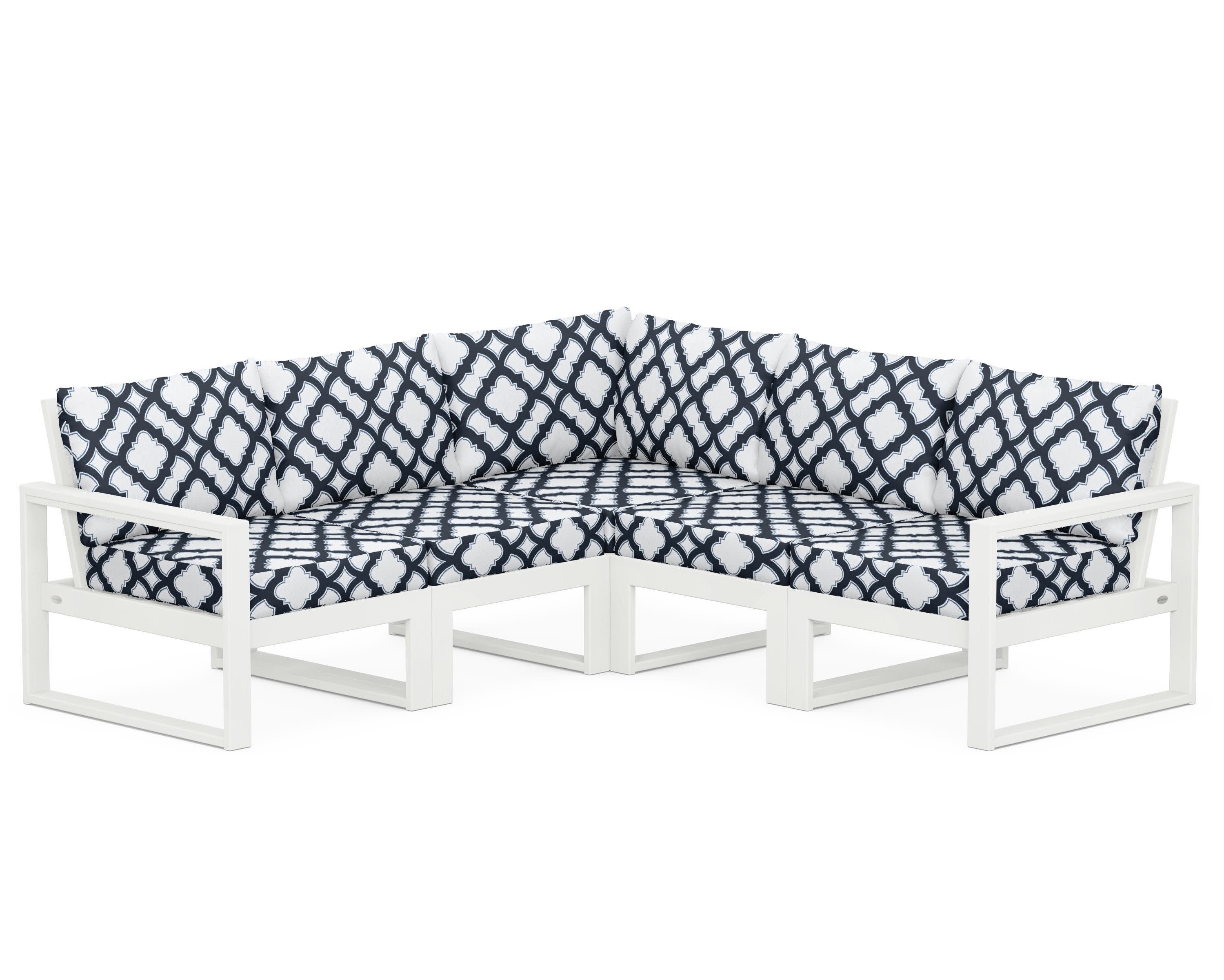 EDGE 5-Piece Modular Deep Seating Set in Vintage White / Trellis Marine Indigo
