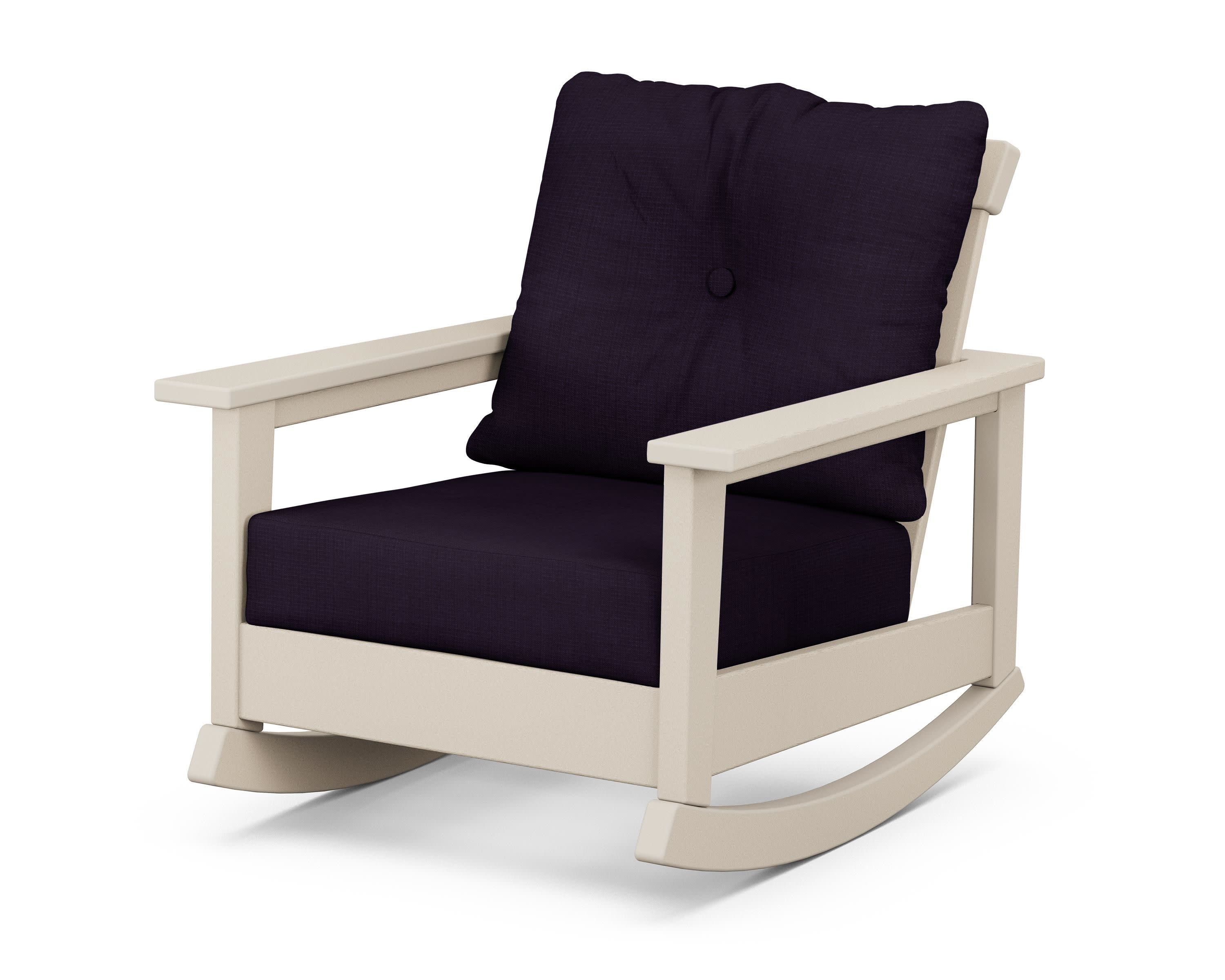 Prescott Deep Seating Rocking Chair in Sand / Navy Linen