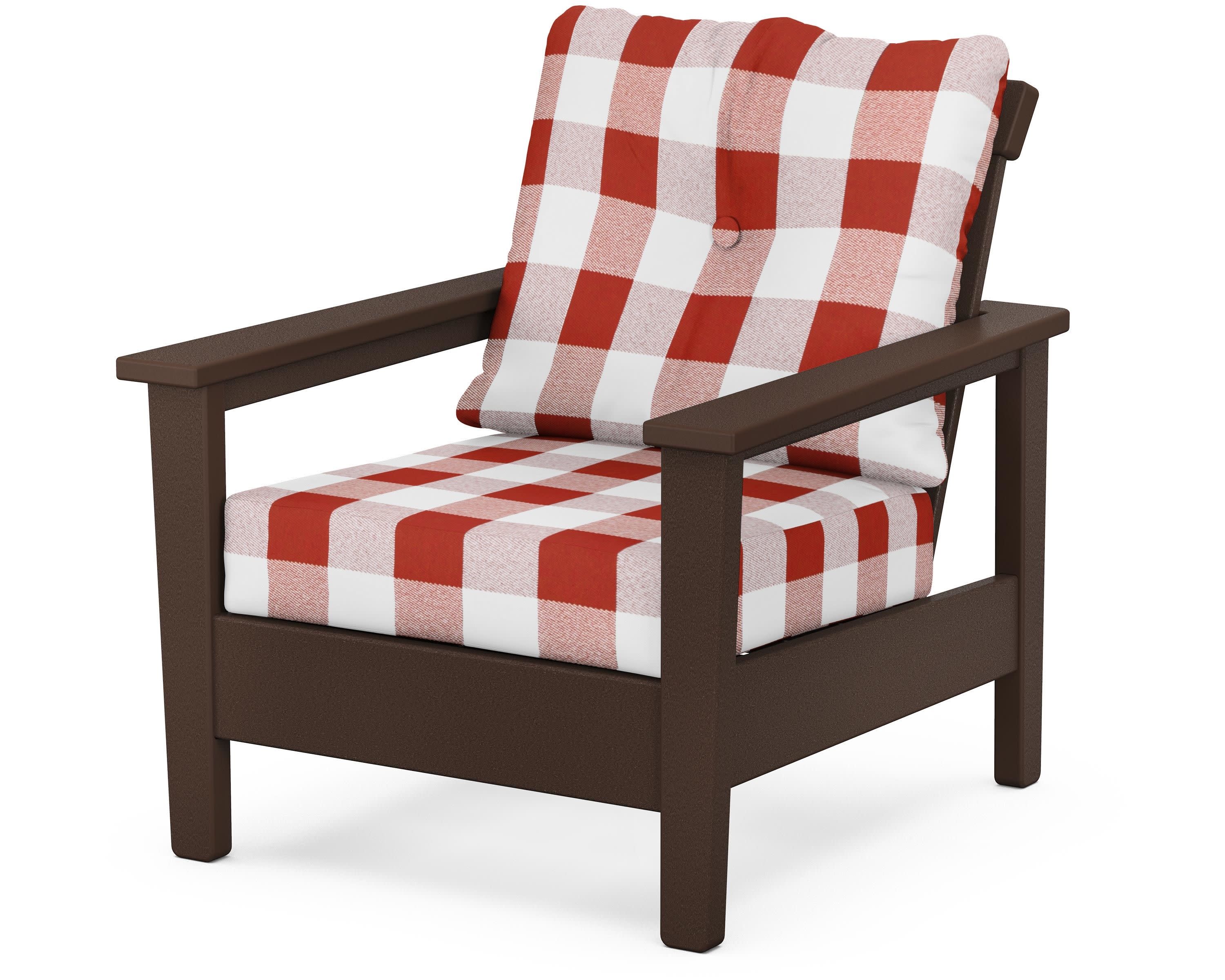 Prescott Deep Seating Chair in Mahogany / Buffalo Plaid Crimson