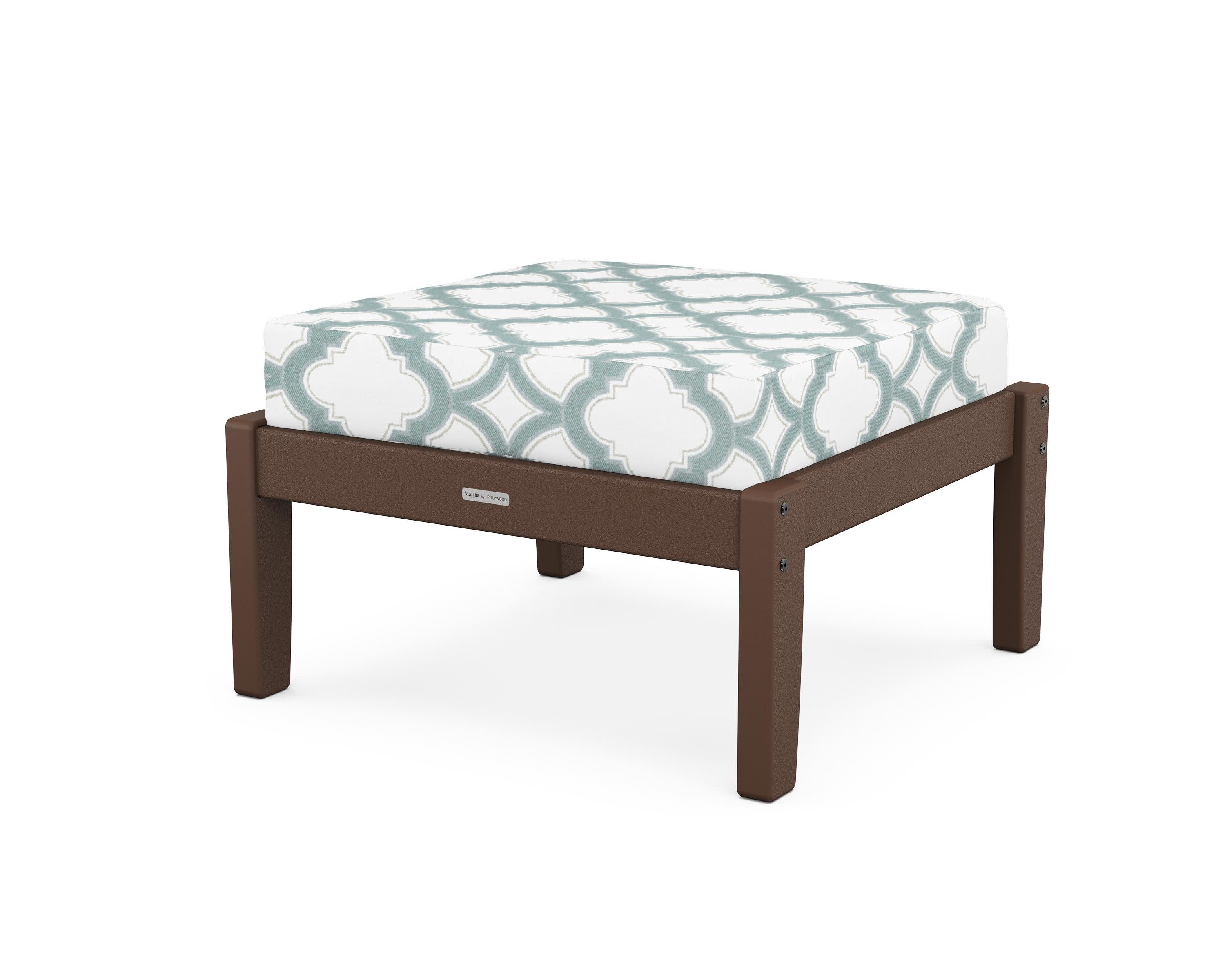 Chinoiserie Deep Seating Ottoman in Mahogany / Trellis Glacier Spa