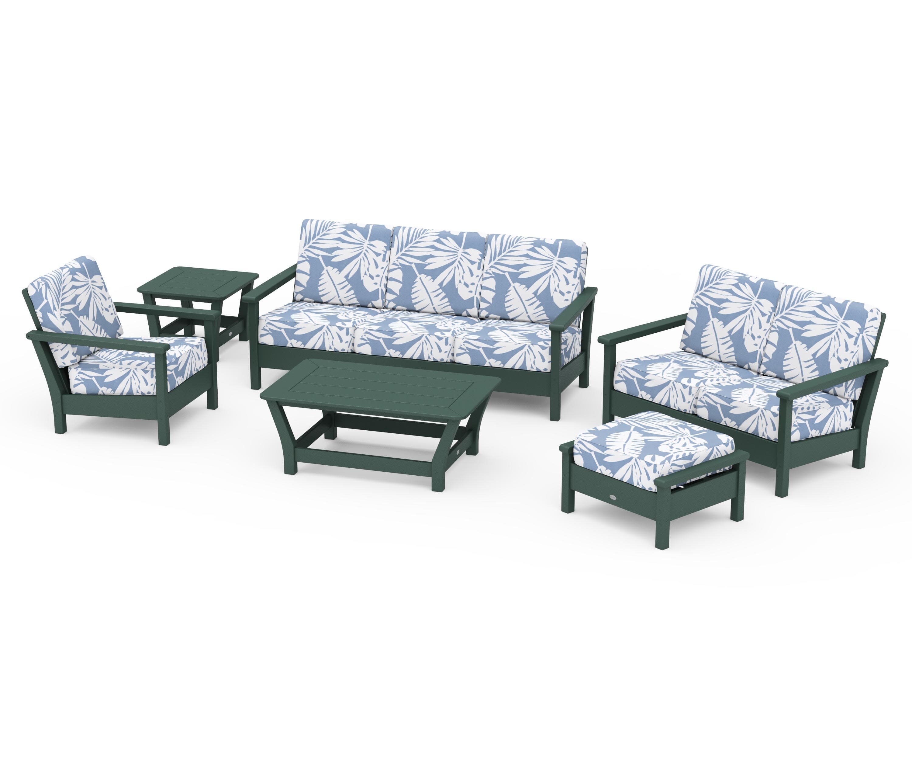 Harbour 6-Piece Outdoor Living Set in Green / Leaf Sky Blue