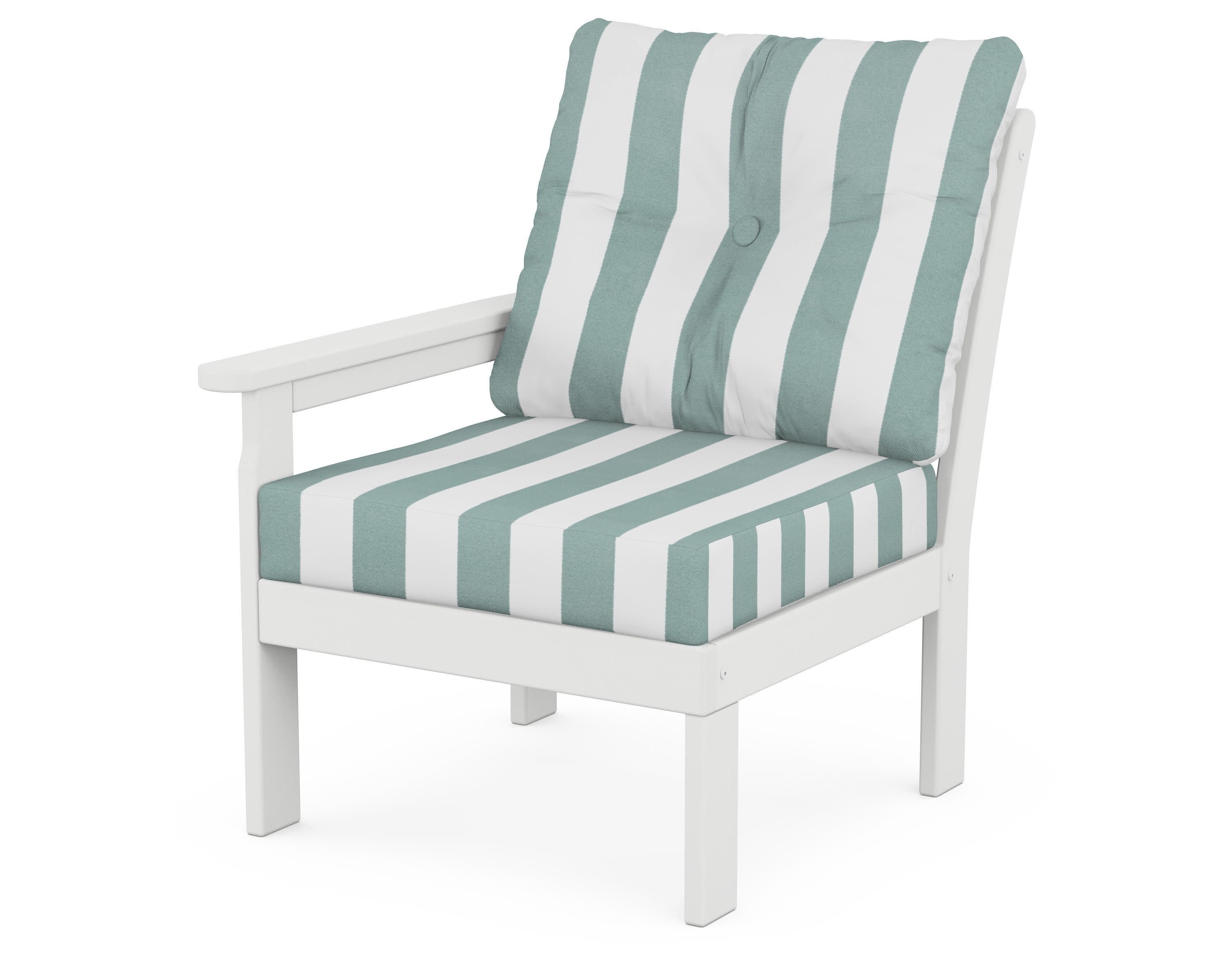 Vineyard Modular Left Arm Chair in White / Cabana Stripe Glacier Spa