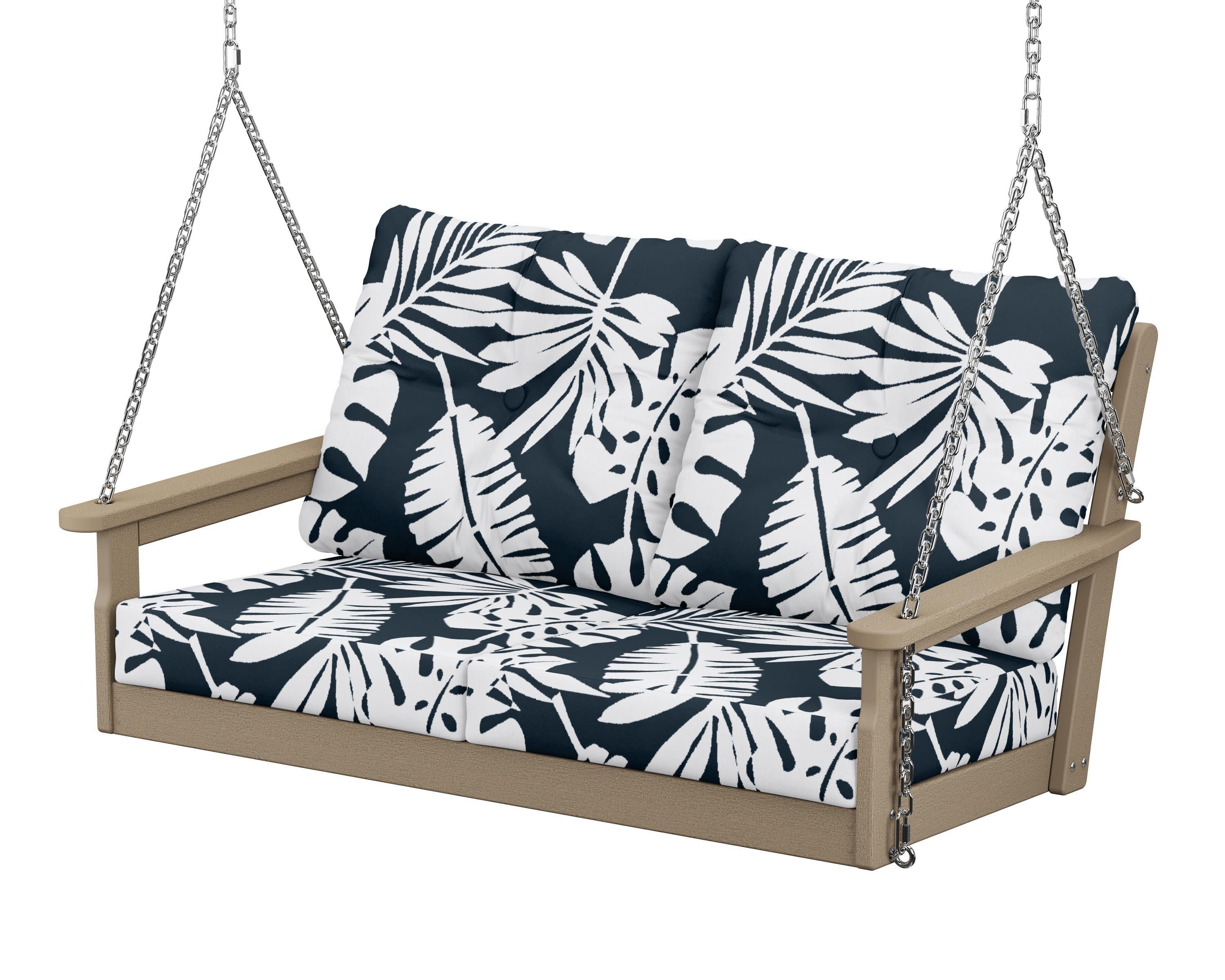 Vineyard Deep Seating Swing in Vintage Sahara / Leaf Marine Indigo