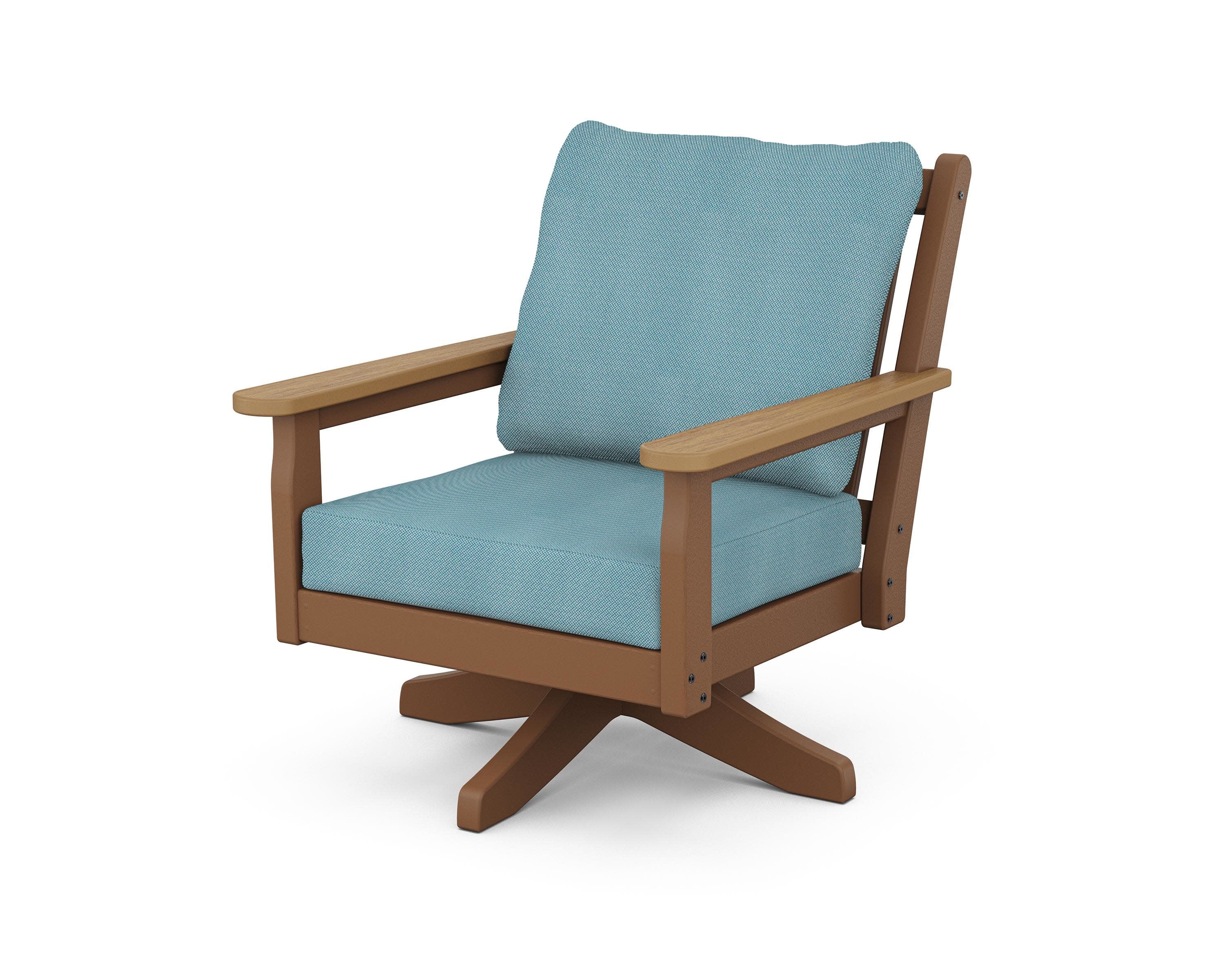 Chippendale Deep Seating Swivel Chair in Teak / Natural / Lattice Sky Blue