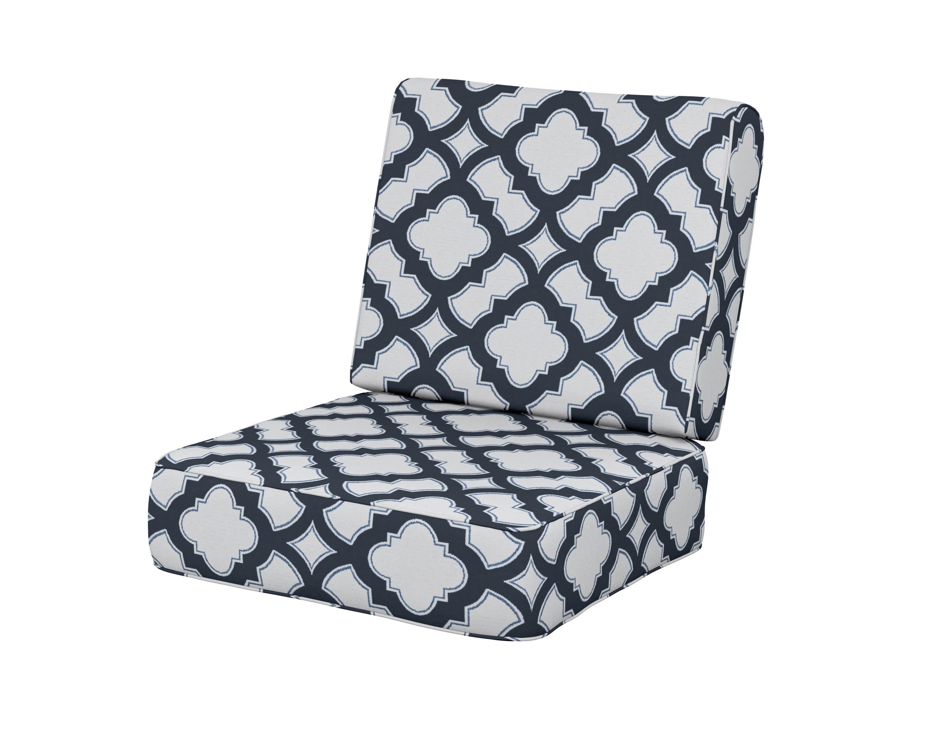Ateeva Harbour Seat and Back Cushion in Trellis Marine Indigo