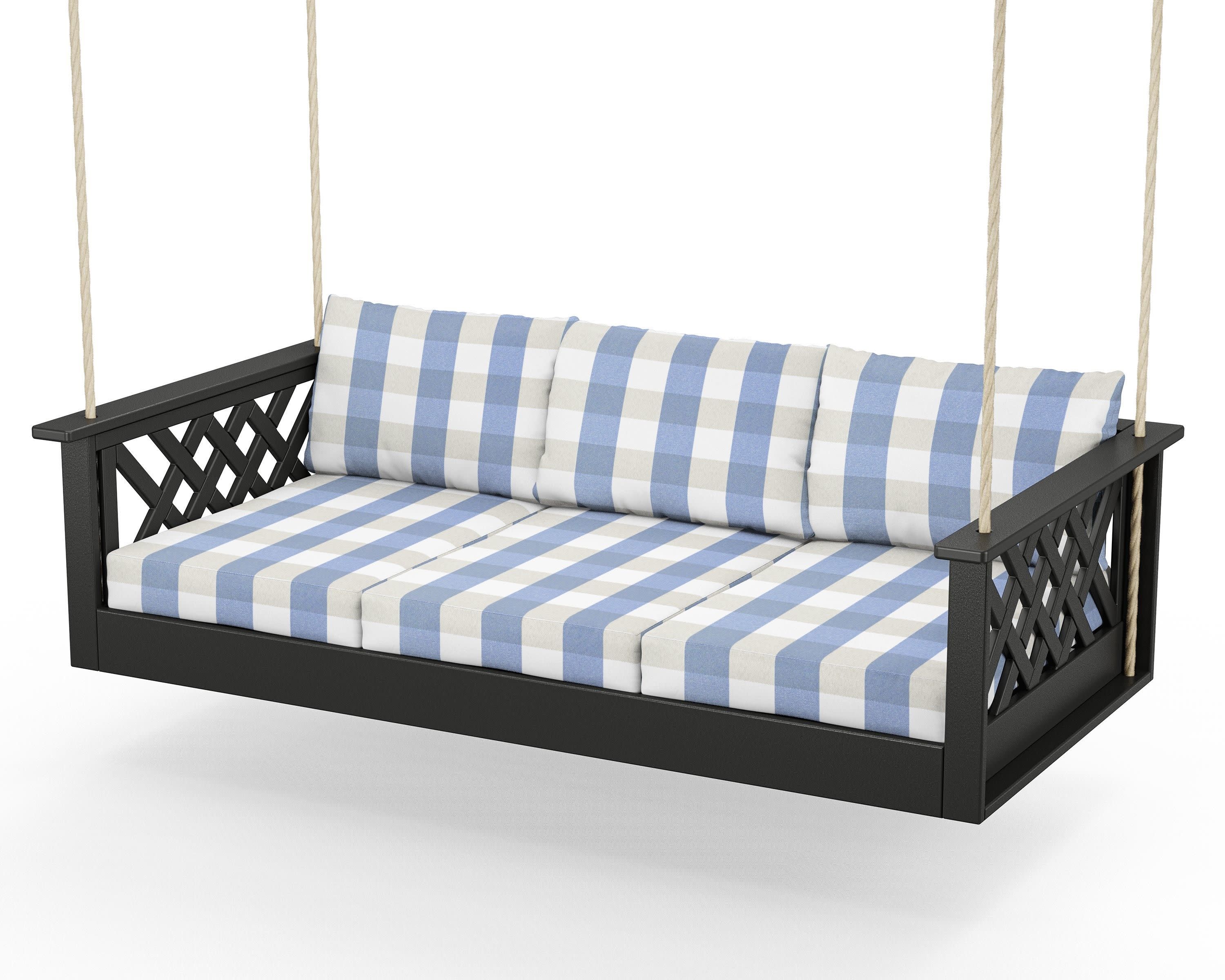 Wovendale Daybed Swing in Black / Buffalo Plaid Sky Blue