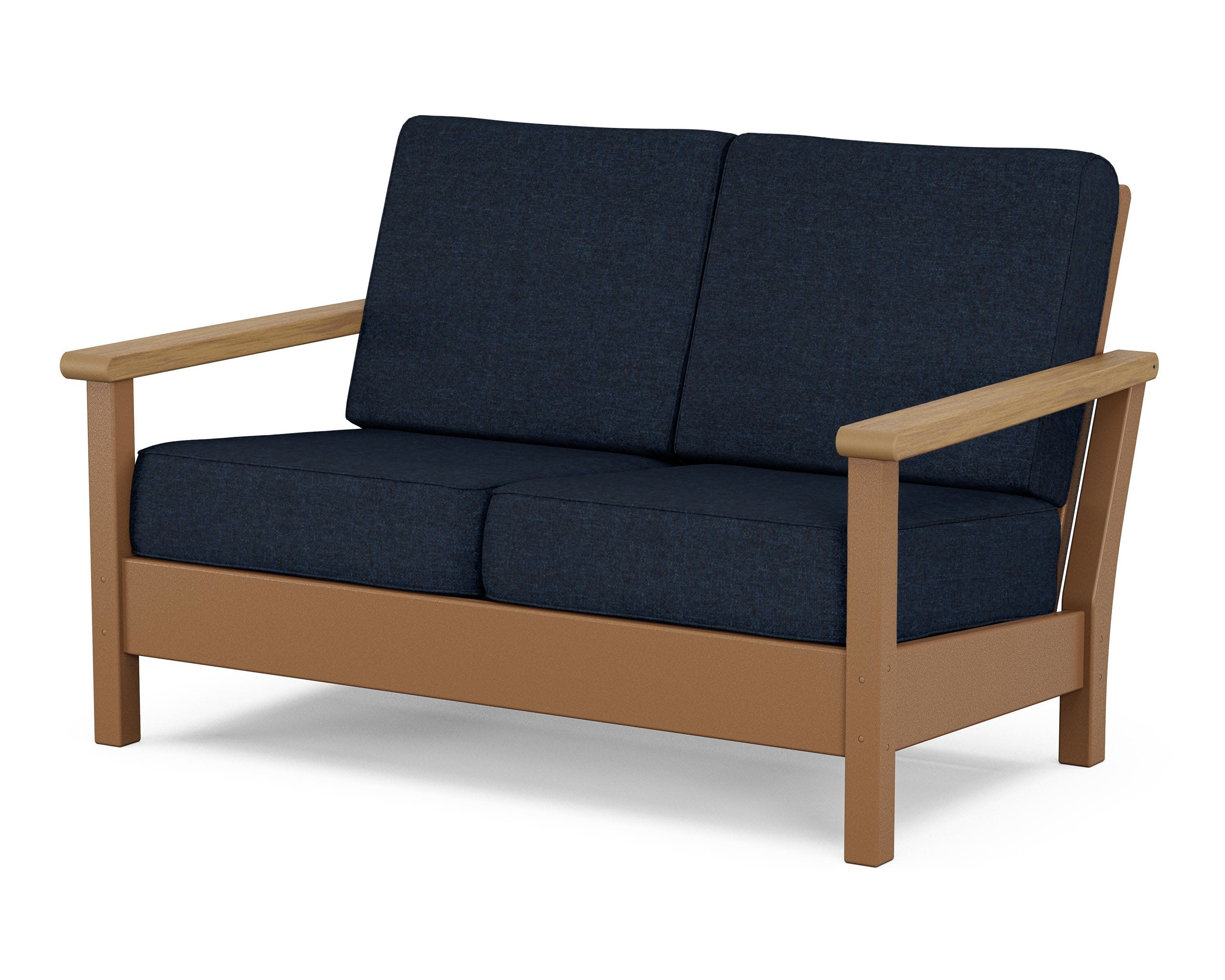Harbour Deep Seating Loveseat in Teak / Natural / Marine Indigo