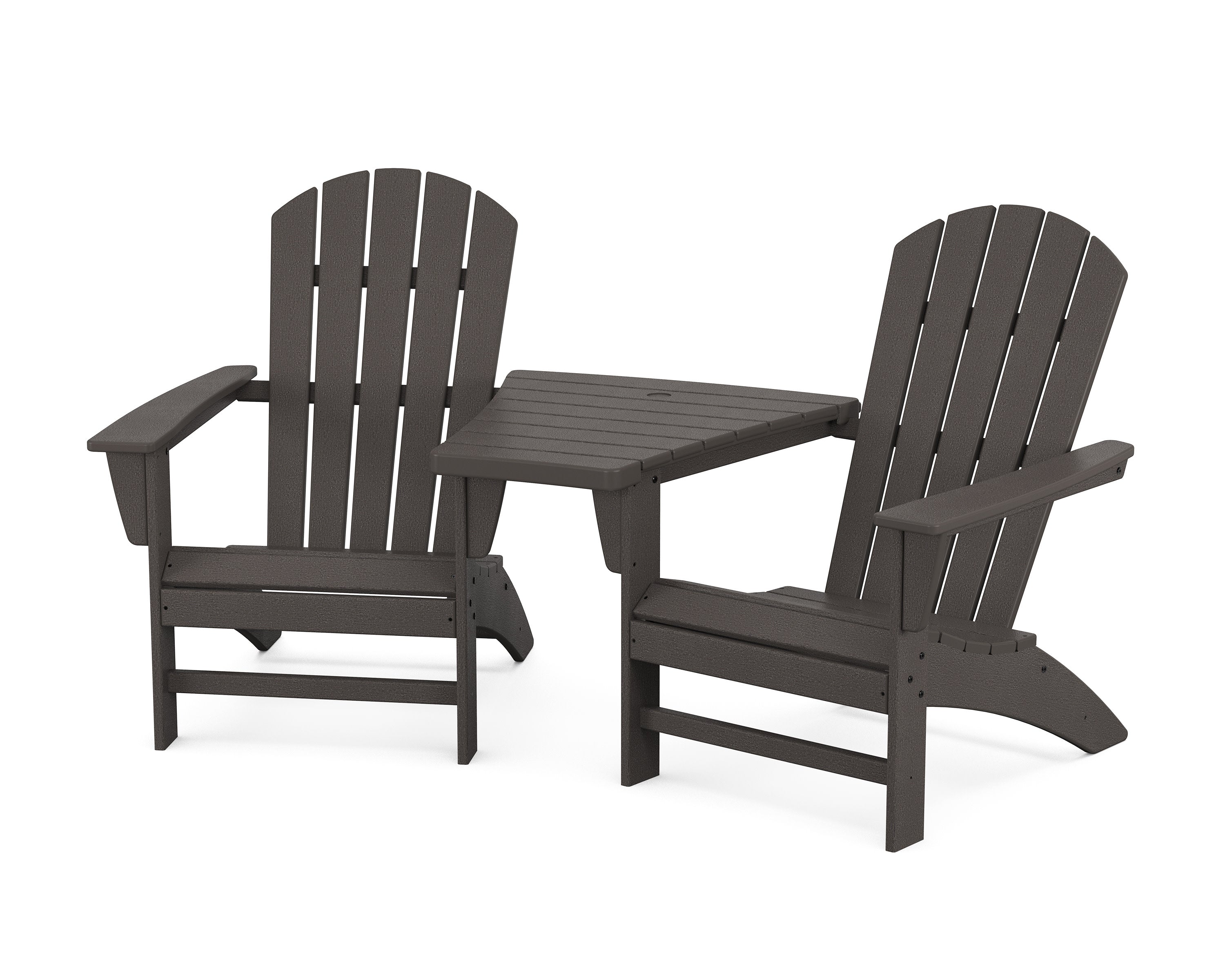 Nautical 3-Piece Adirondack Set with Angled Connecting Table in Vintage Coffee