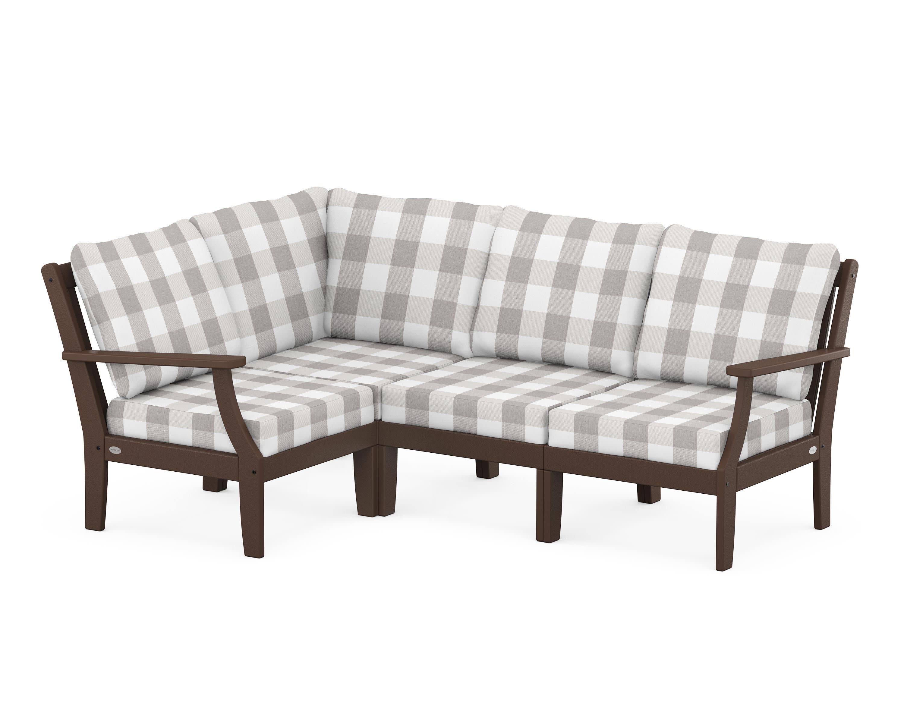 Braxton Modular 4-Piece Deep Seating Set in Mahogany / Buffalo Plaid Grey Mist
