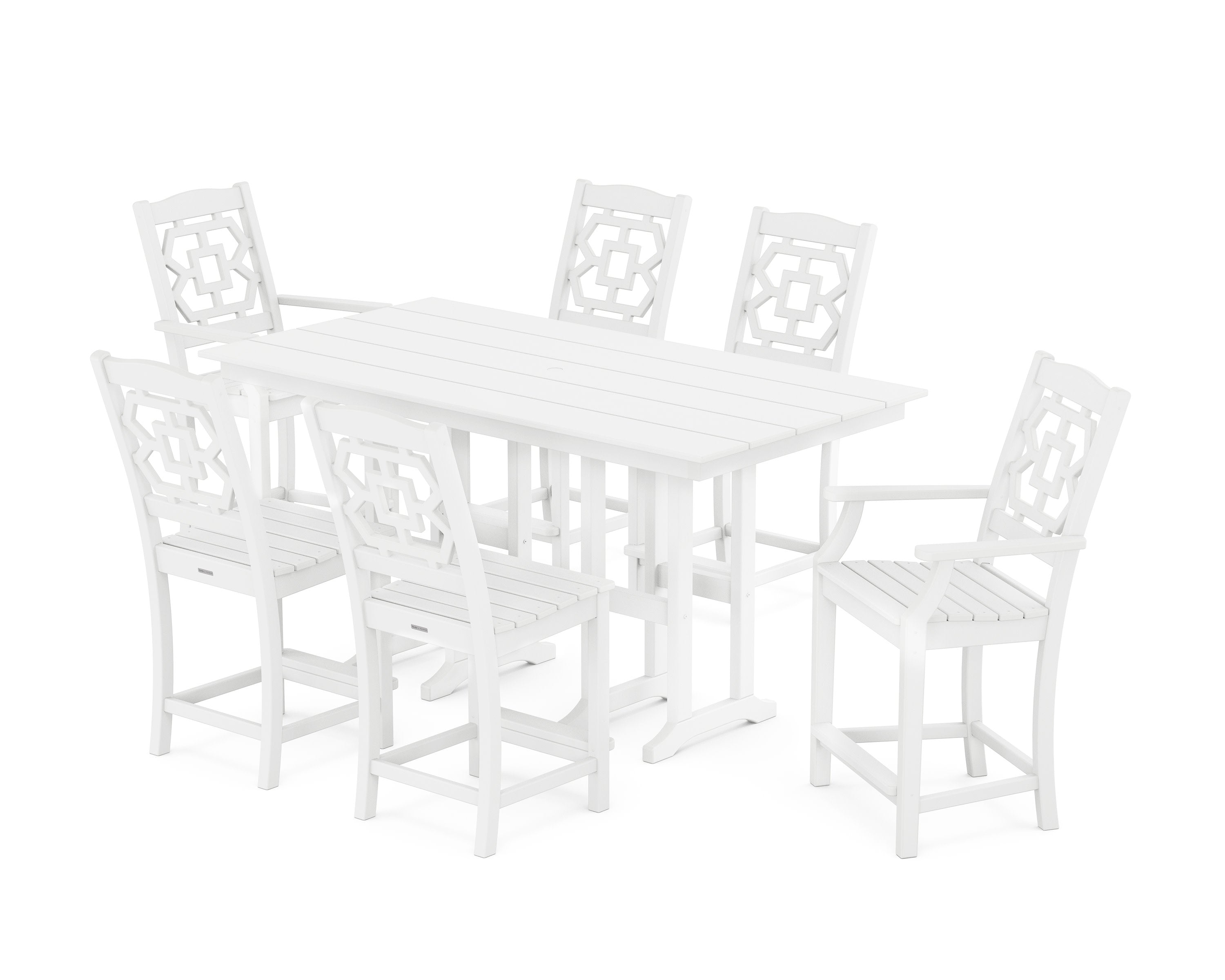 Chinoiserie 7-Piece Farmhouse Counter Set in White