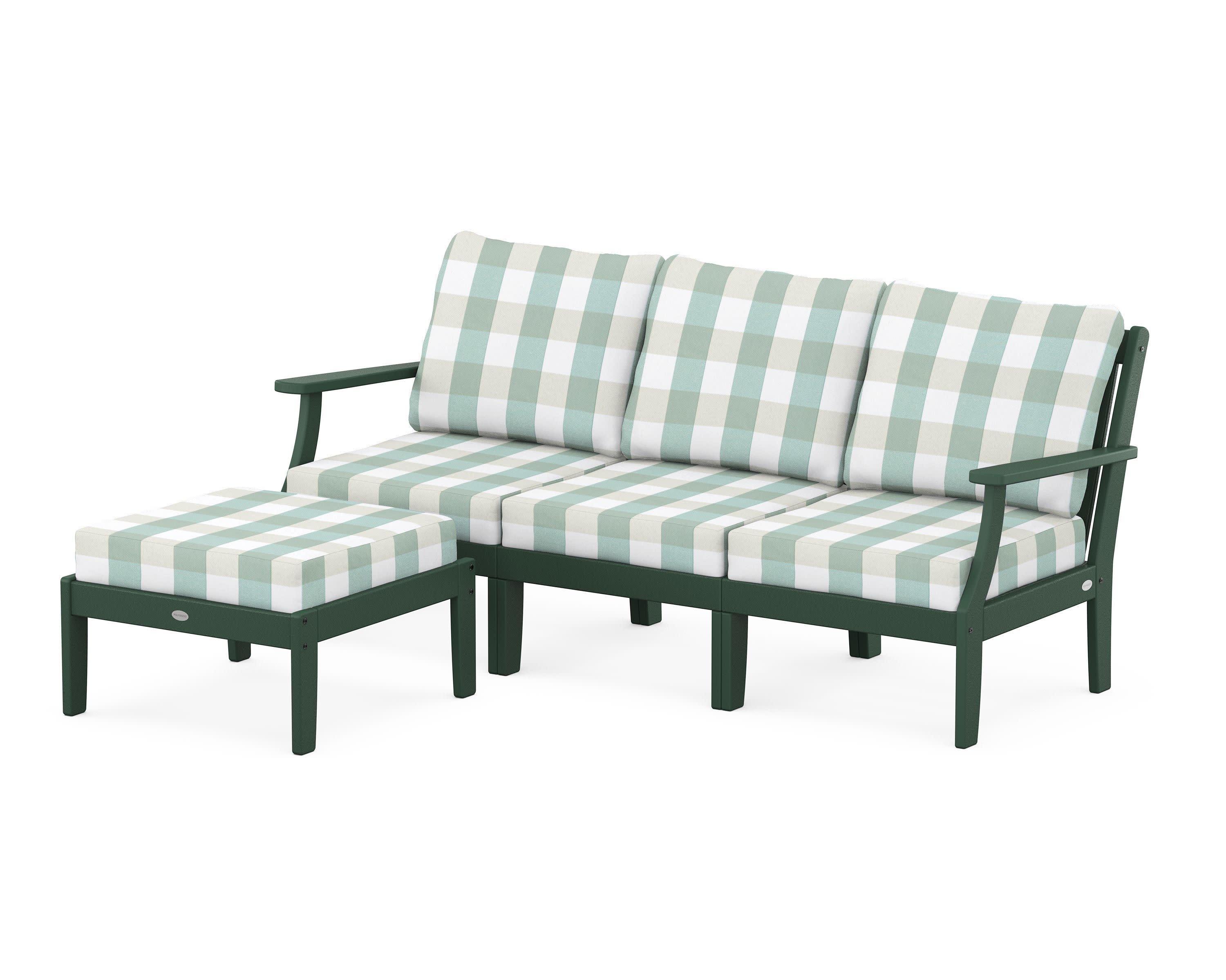 Braxton Modular 4-Piece Deep Seating Set with Ottoman in Green / Buffalo Plaid Glacier Spa