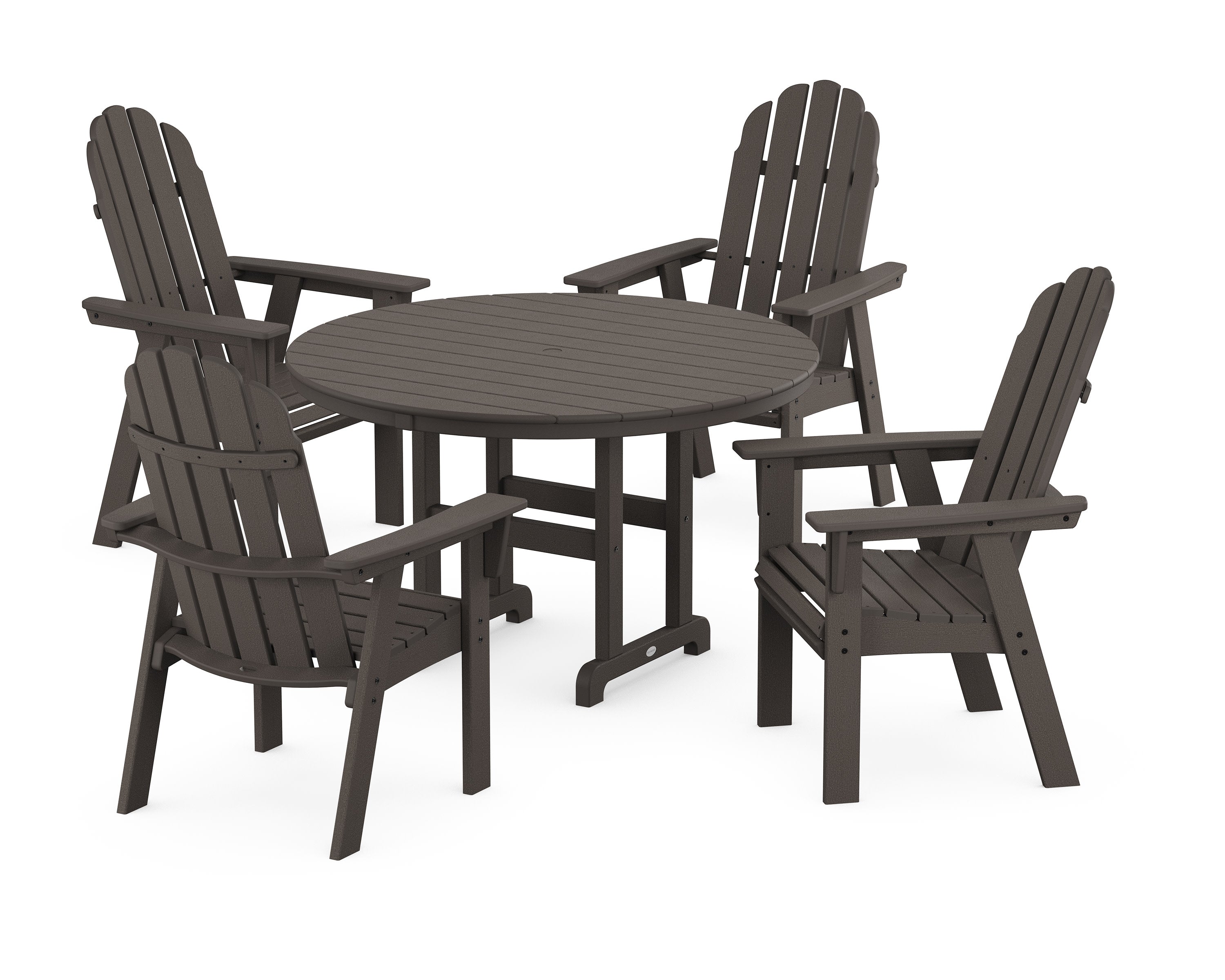 Vineyard Curveback Adirondack 5-Piece Round Farmhouse Dining Set in Vintage Coffee