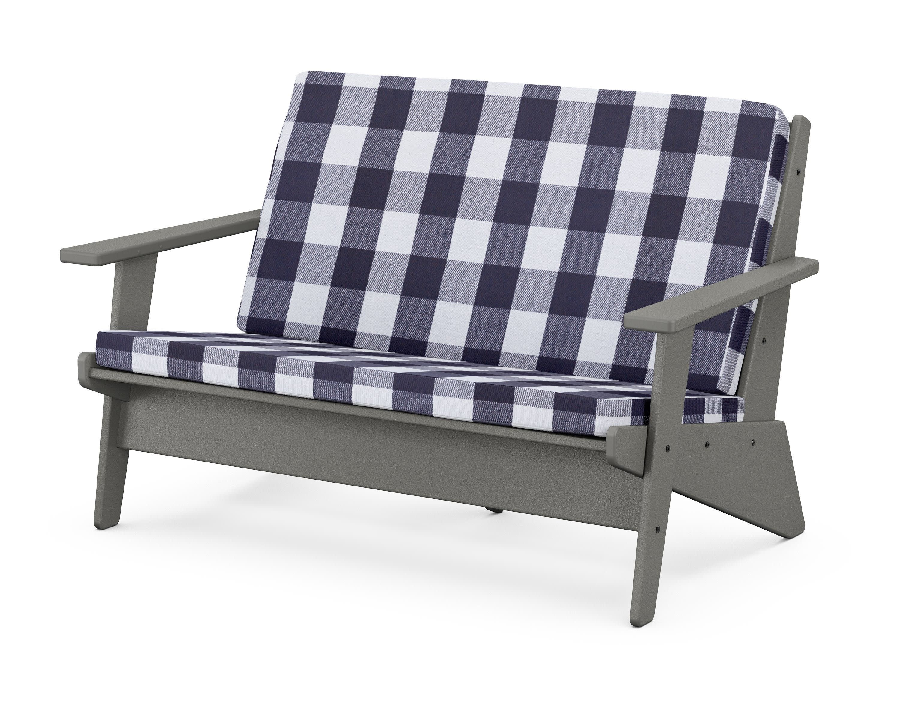 Riviera Modern Lounge Loveseat in Slate Grey / Buffalo Plaid Navy