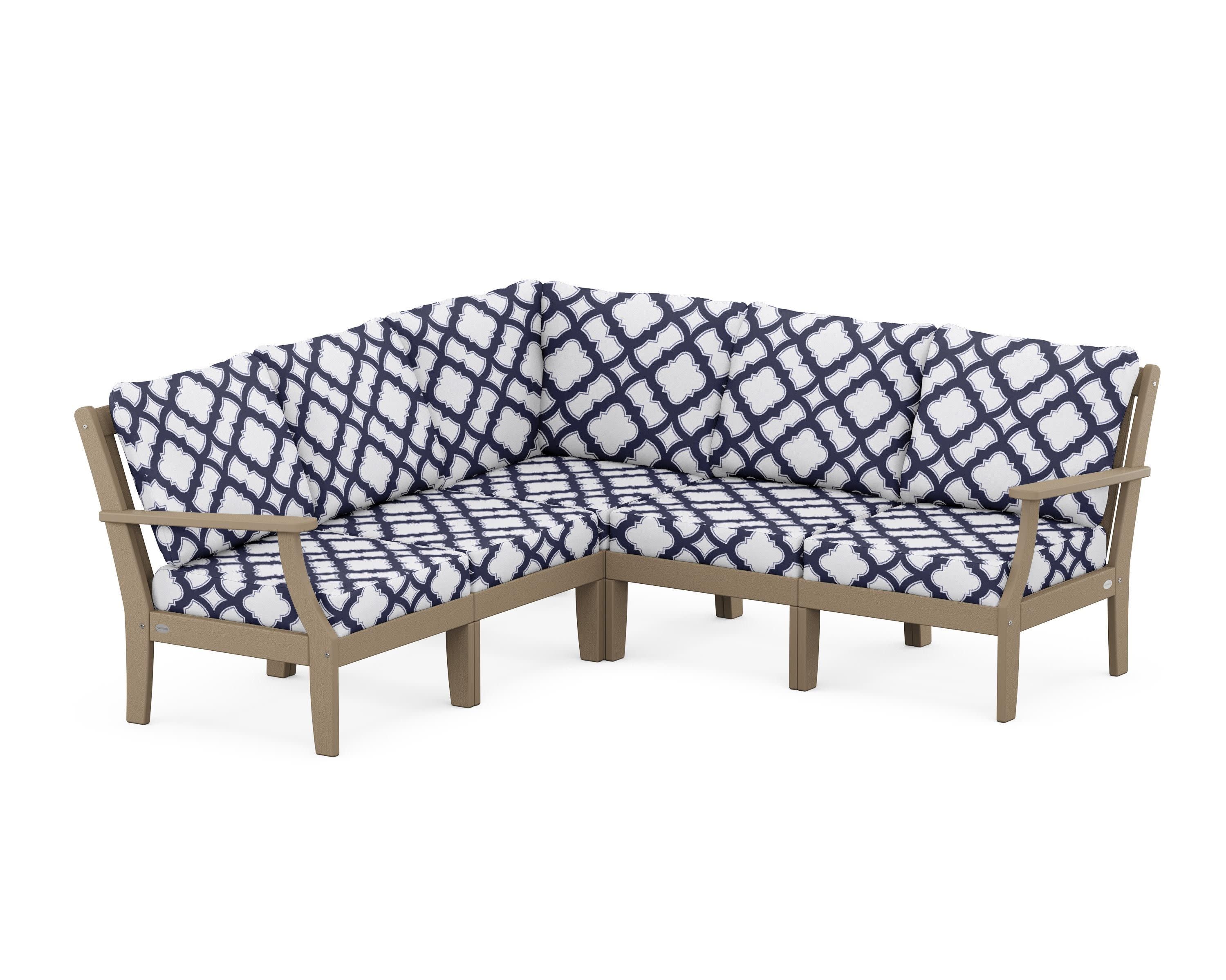 Braxton Modular 5-Piece Deep Seating Set in Vintage Sahara / Trellis Navy