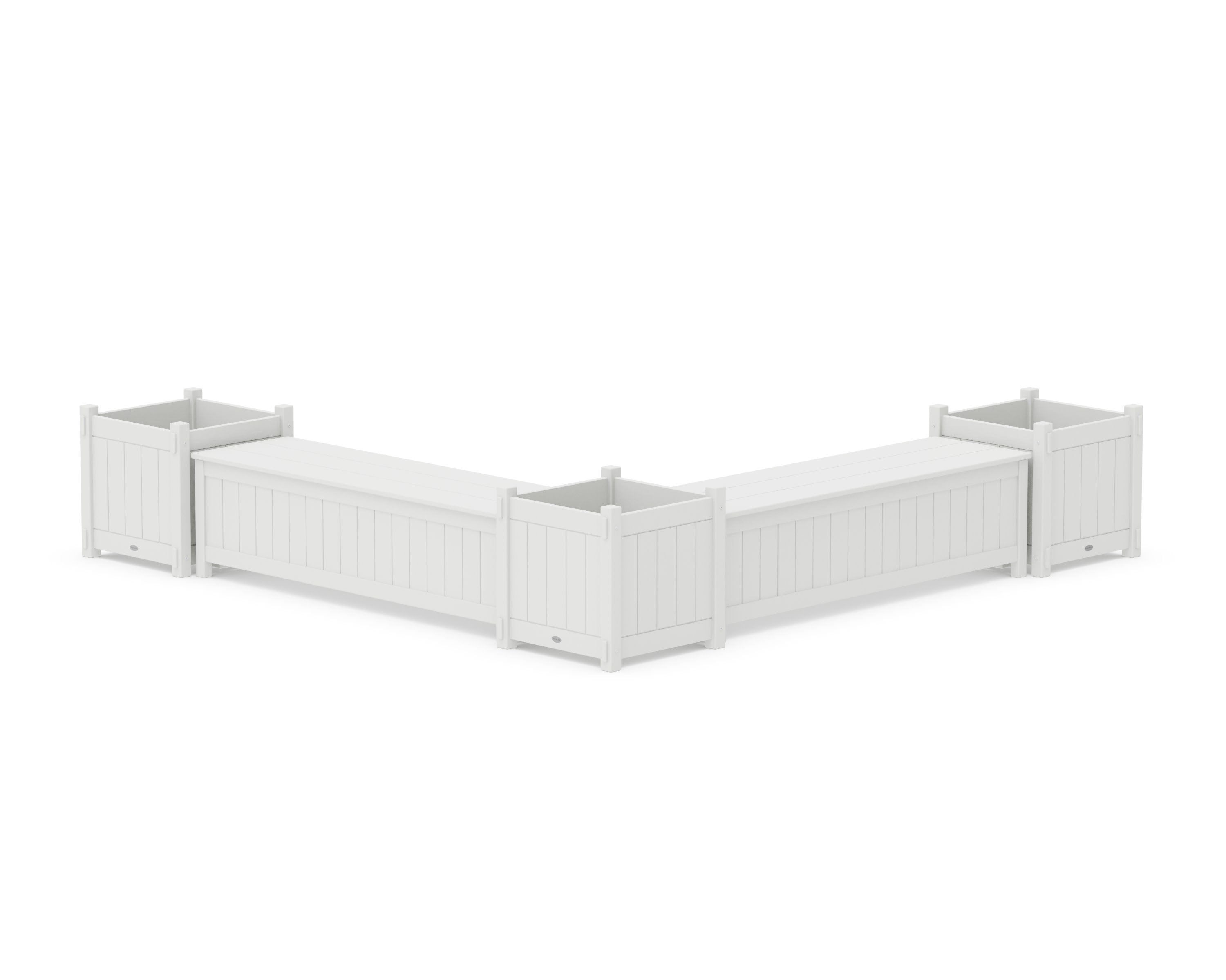 60" Vineyard L- Shaped Planter Storage Bench Corner Set- Large in White