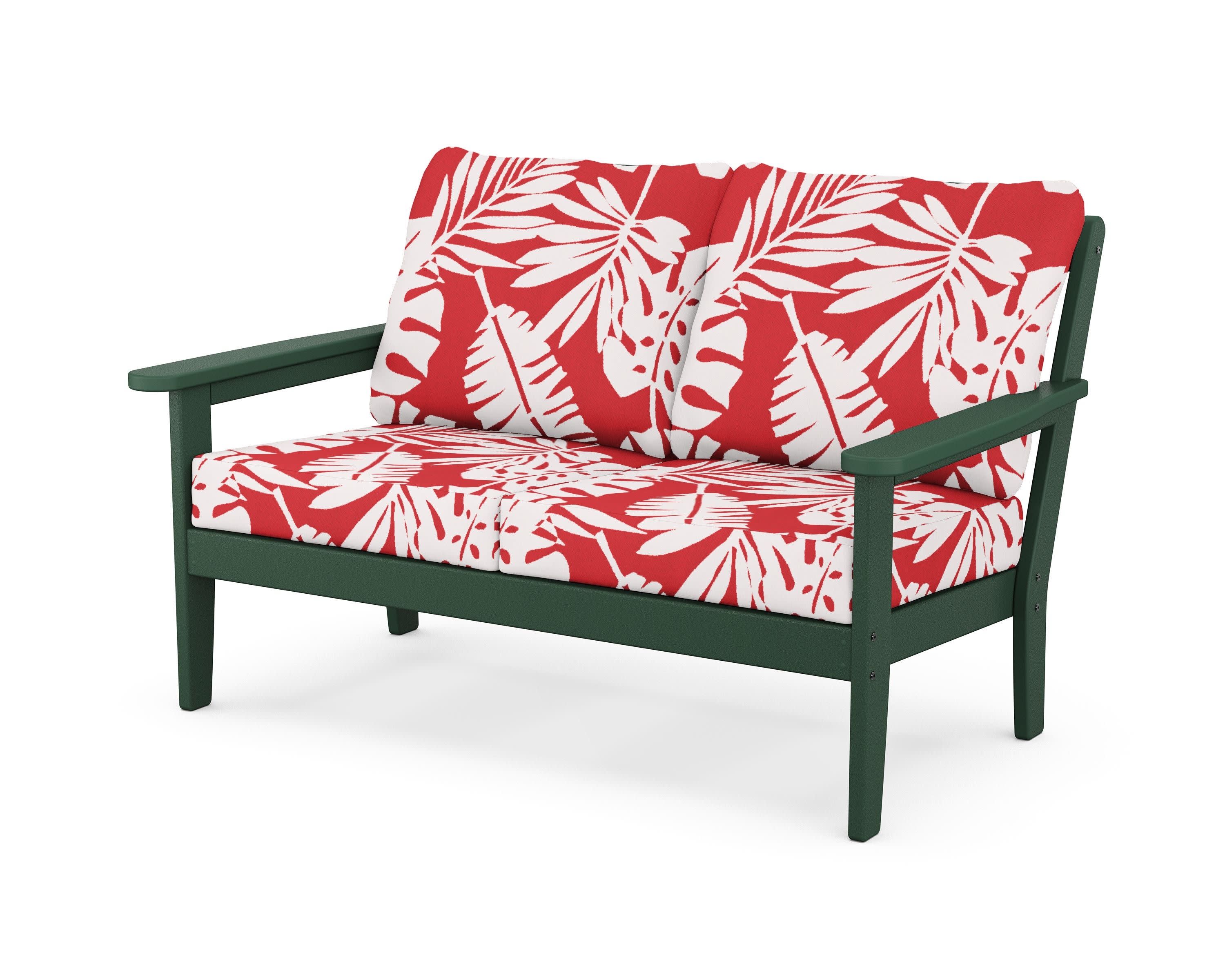 Cottage Deep Seating Loveseat in Green / Leaf Crimson