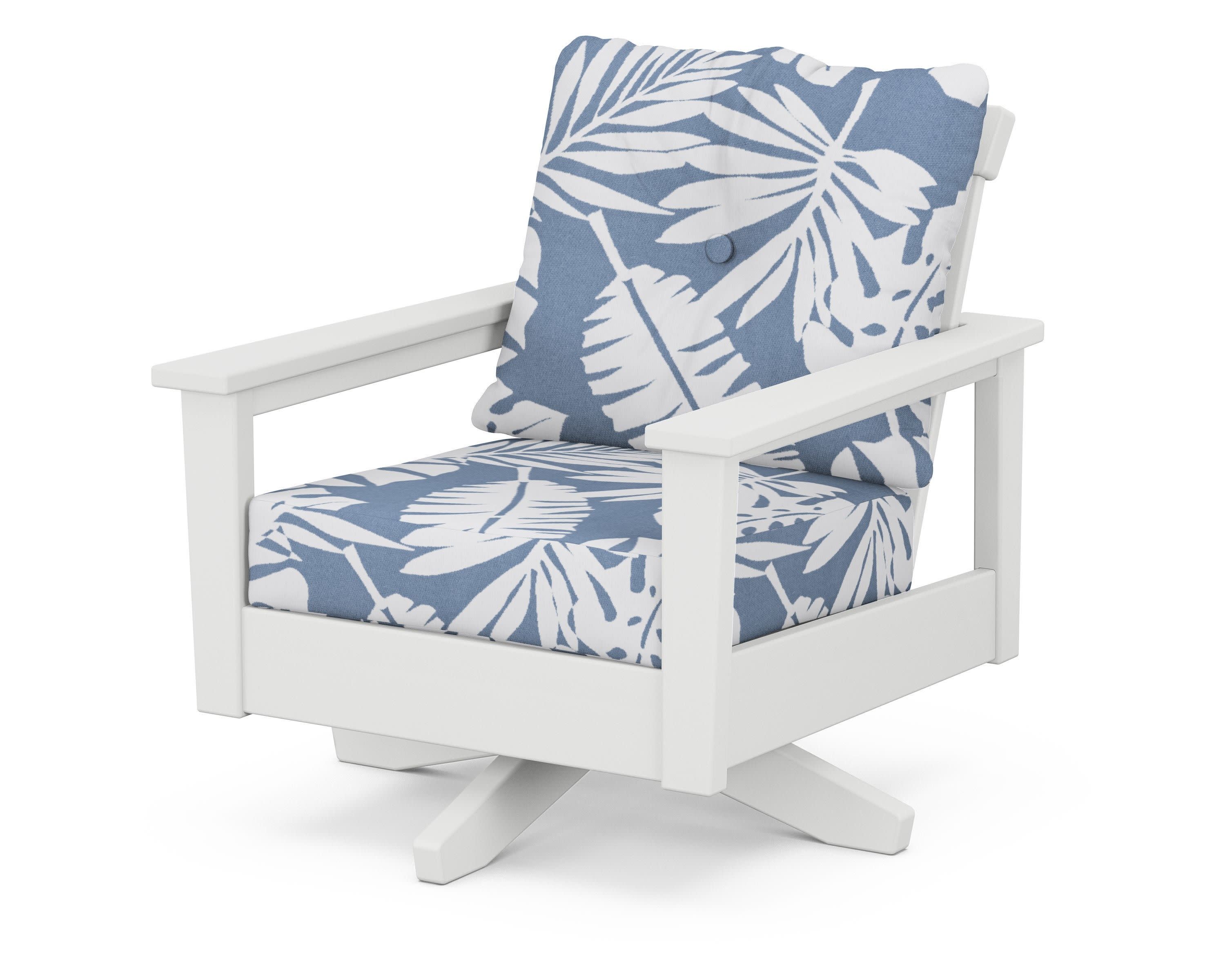Prescott Deep Seating Swivel Chair in White / Leaf Sky Blue
