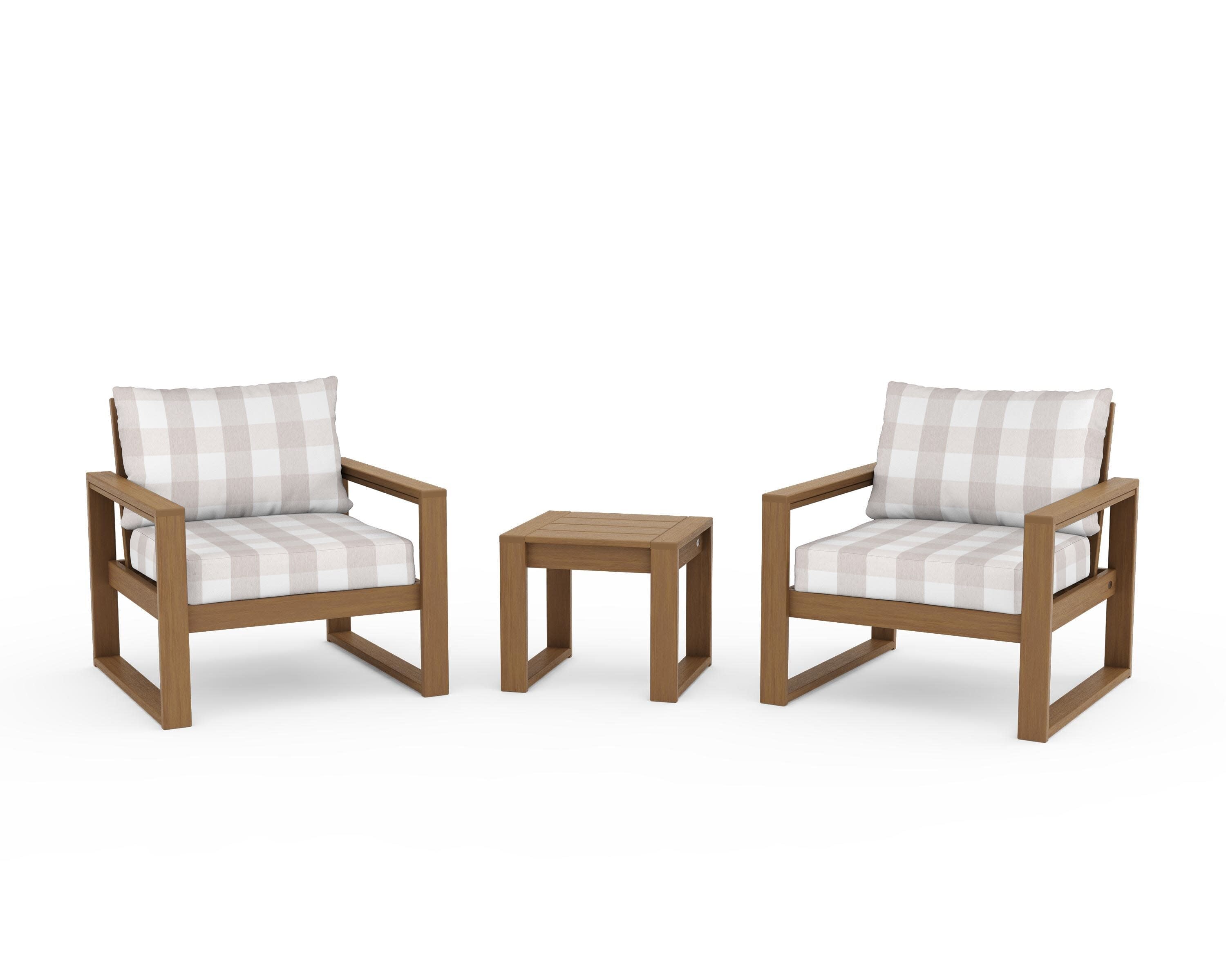 EDGE Sectional 3-Piece Deep Seating Set in Natural / Buffalo Plaid Dune Burlap