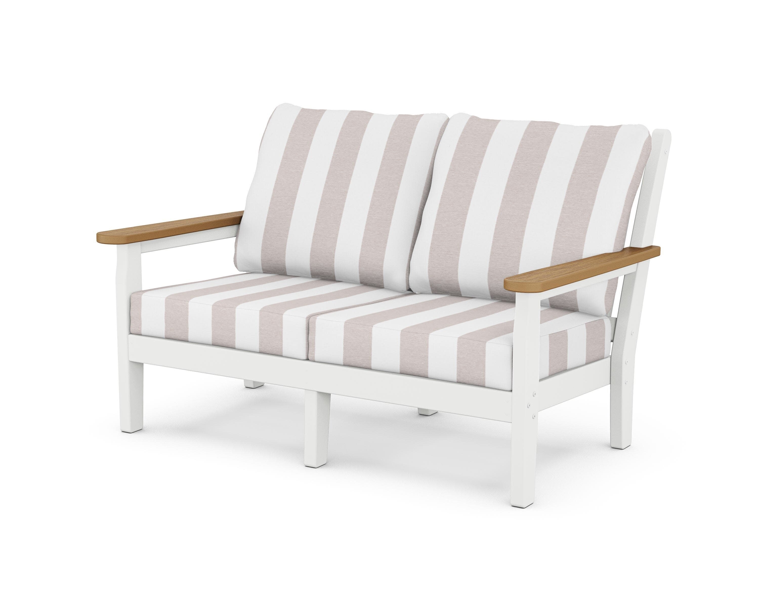 Chippendale Deep Seating Loveseat in White / Natural / Cabana Stripe Dune Burlap