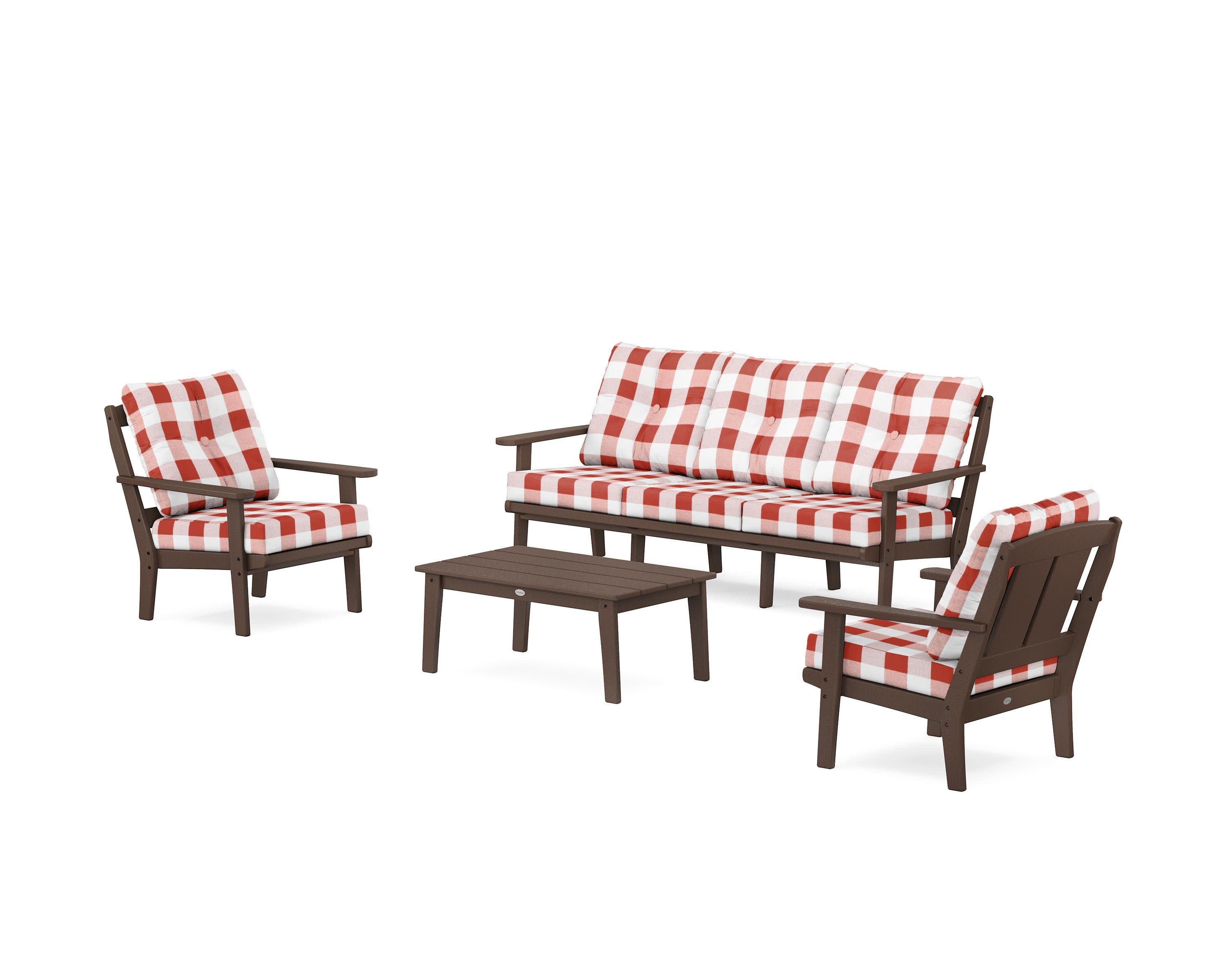 Mission 4-Piece Deep Seating Set with Sofa in Mahogany / Buffalo Plaid Crimson