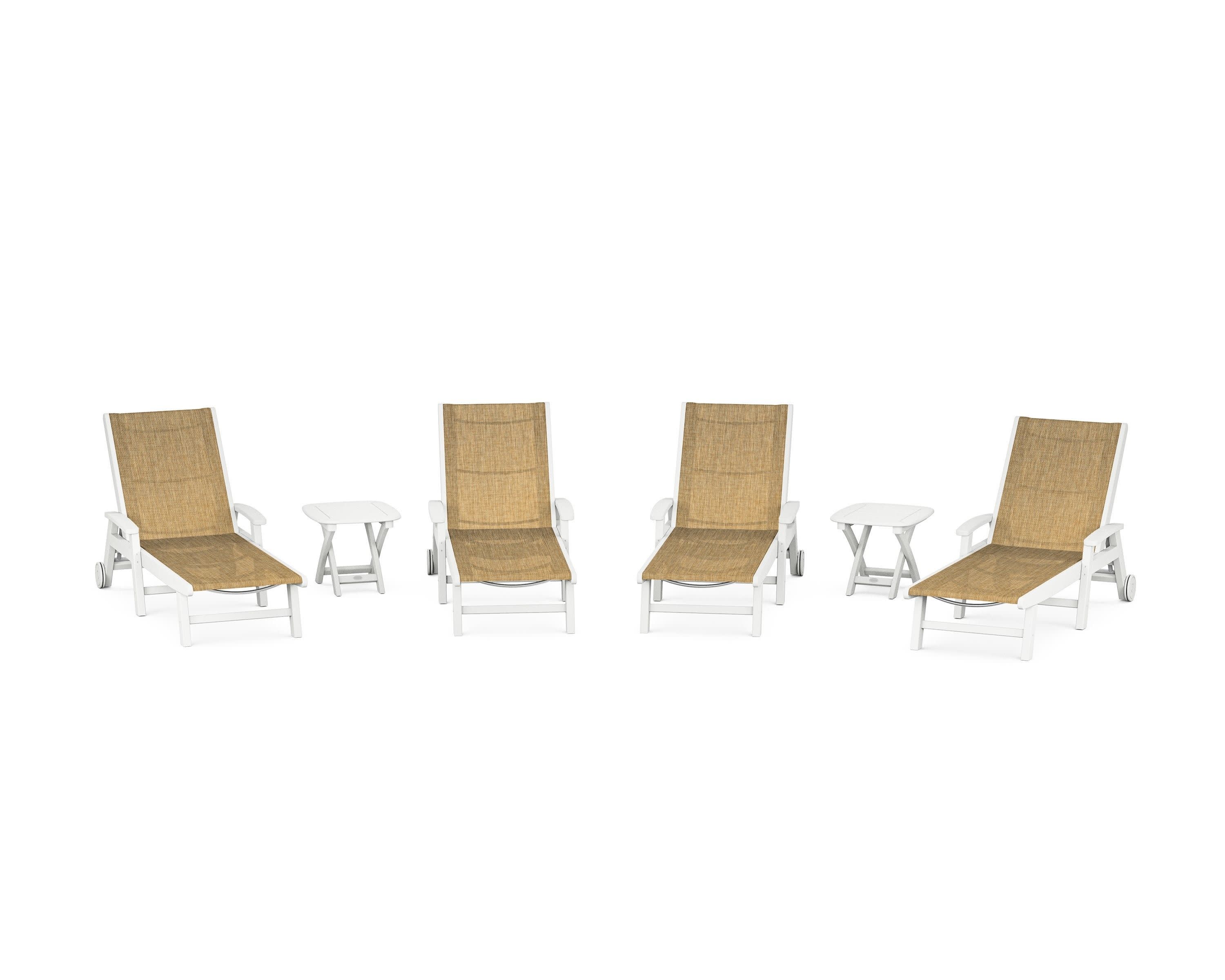Coastal Chaise 6-Piece Set with Wheels in White / Burlap Sling