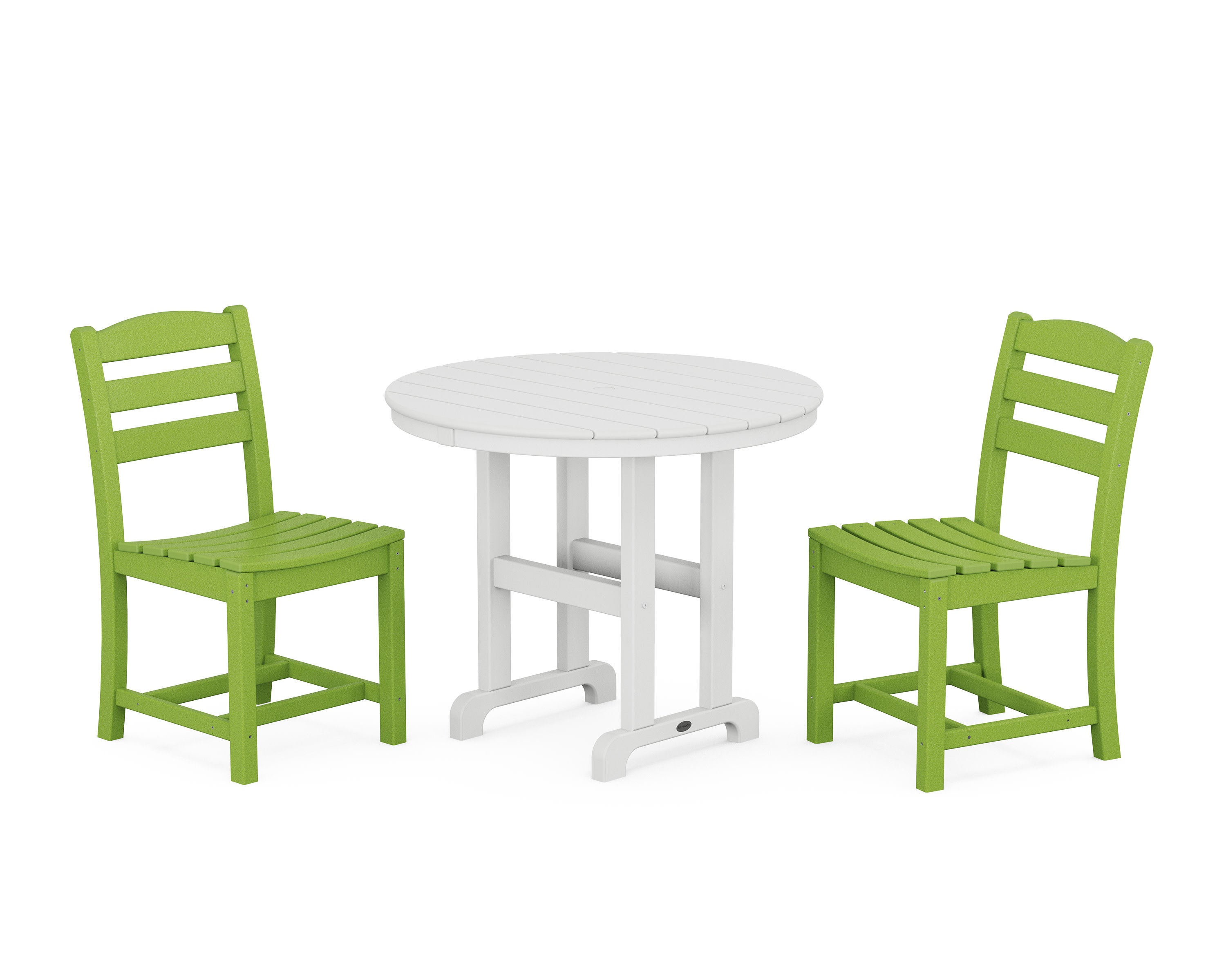 La Casa Caf Side Chair 3-Piece Round Dining Set in Lime / White